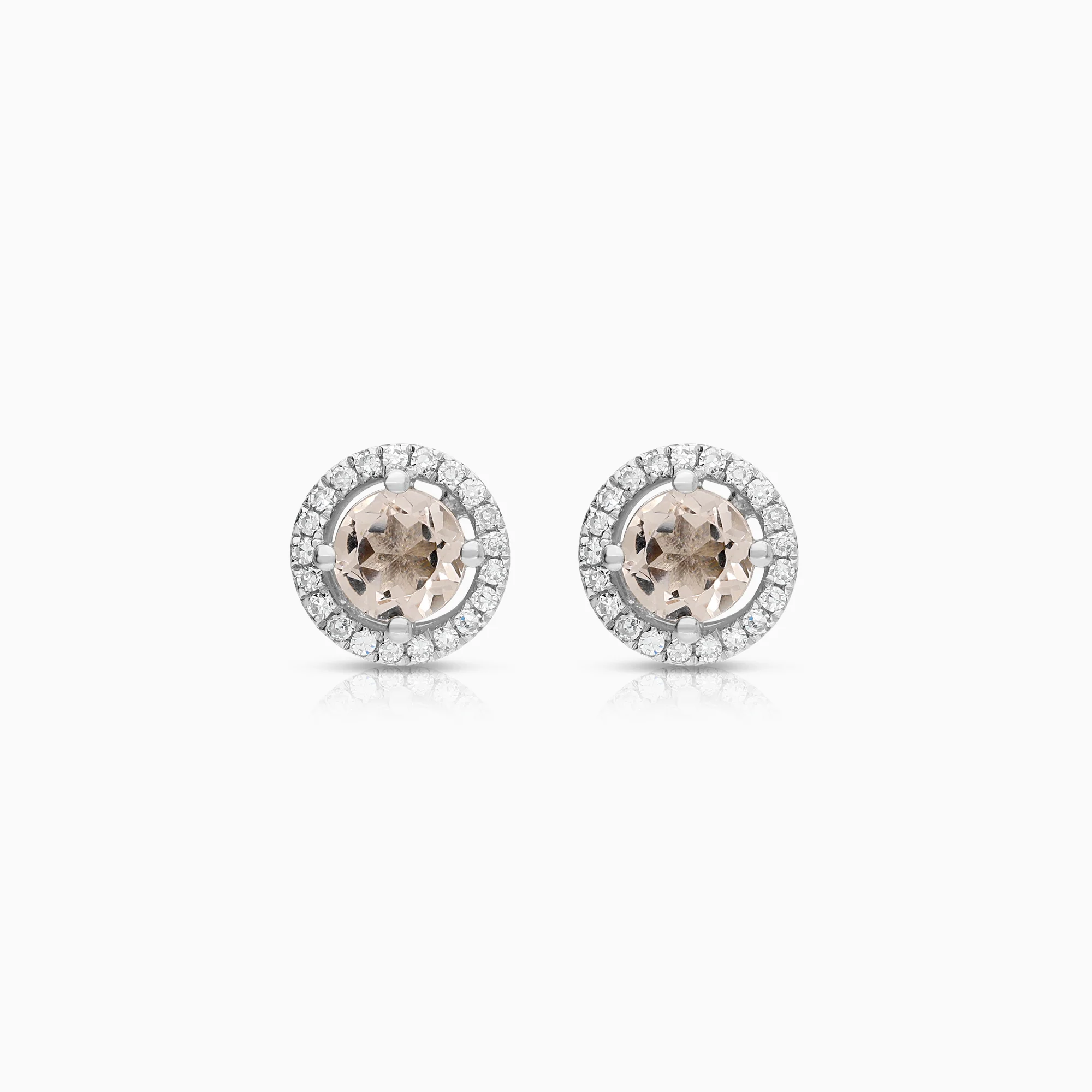 Halo earrings morganite and diamonds 0.21ct 18K white gold