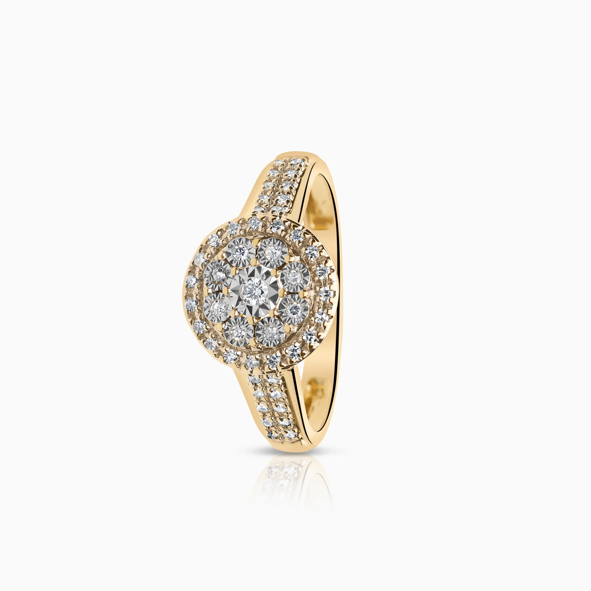 Halo ring, 0.16 ct, 18K gold.