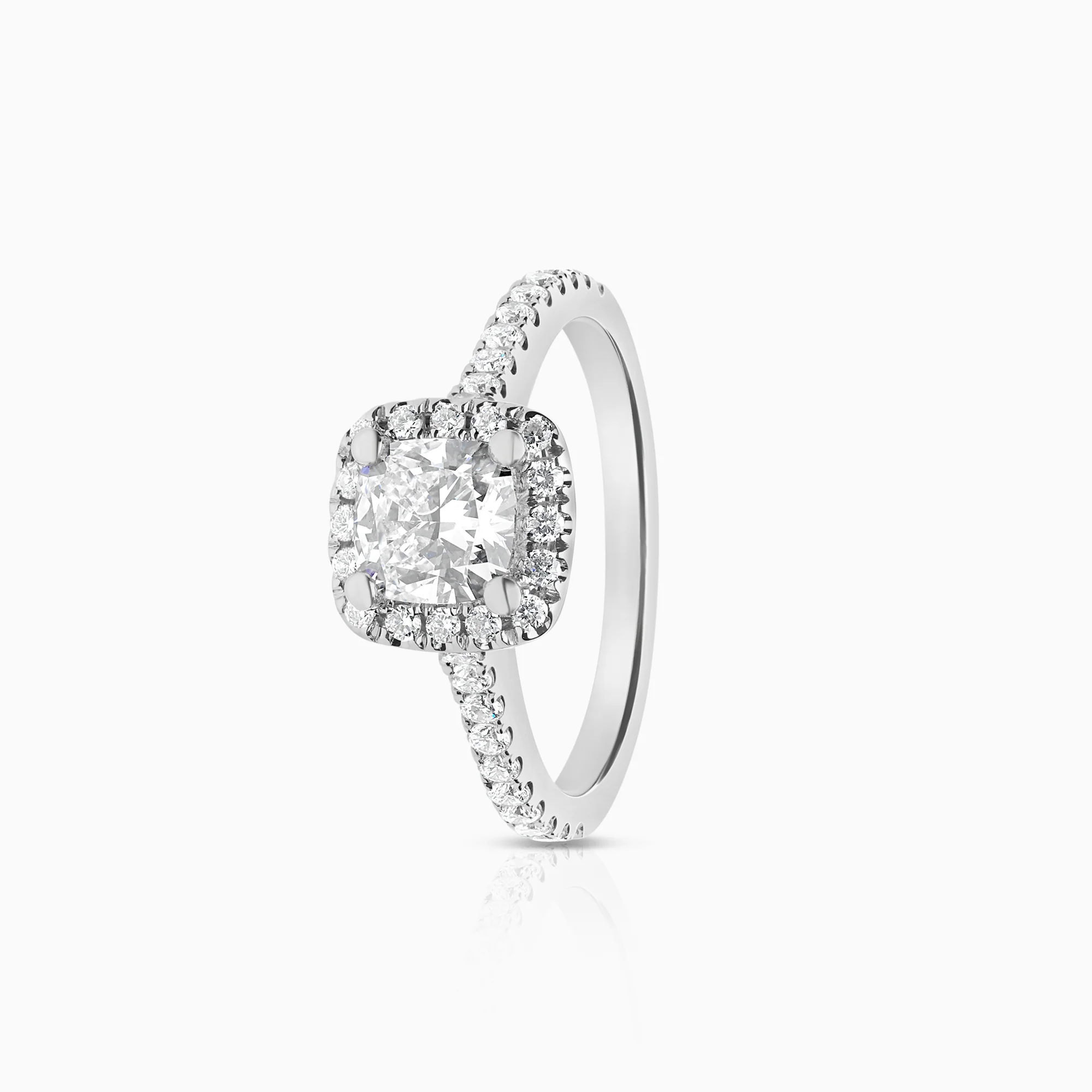 Halo ring 1.09ct lab-grown diamonds 18K white gold