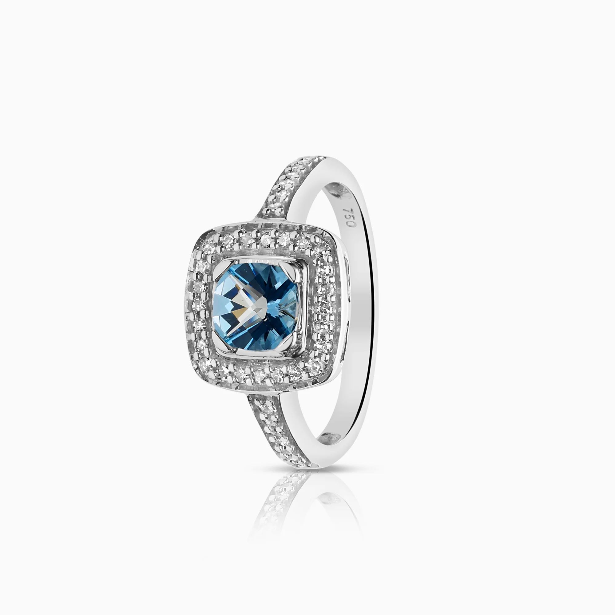 Halo ring topaz and diamonds 0.19ct 18K white gold