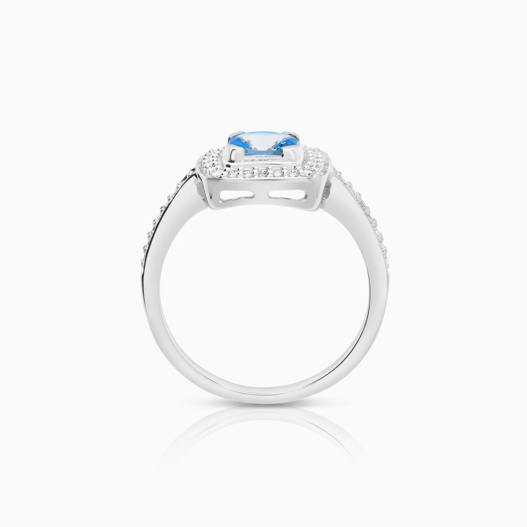 Halo ring topaz and diamonds 0.19ct 18K white gold - Image 2