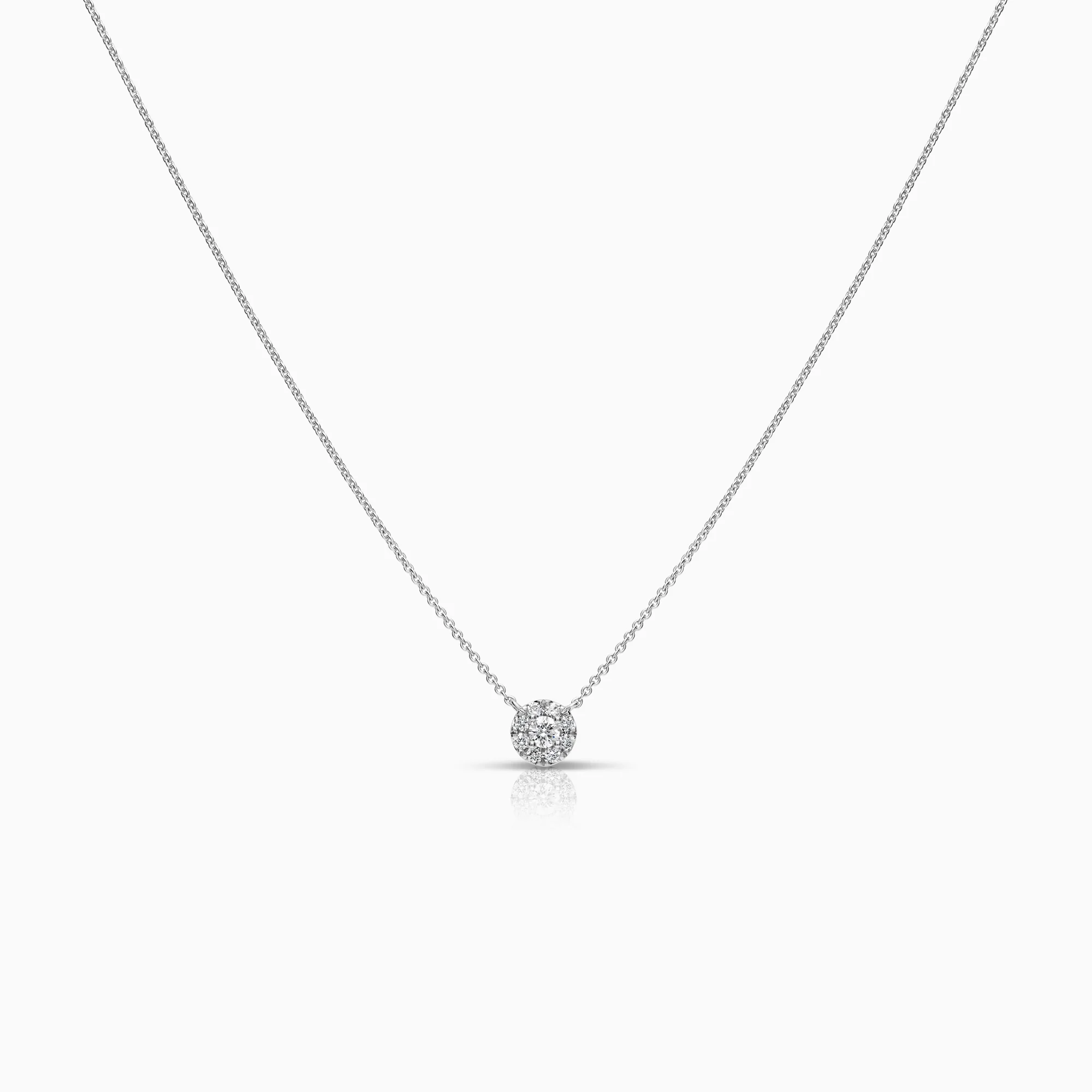 Necklace with Halo pendant, 0.16ct, 18K white gold.