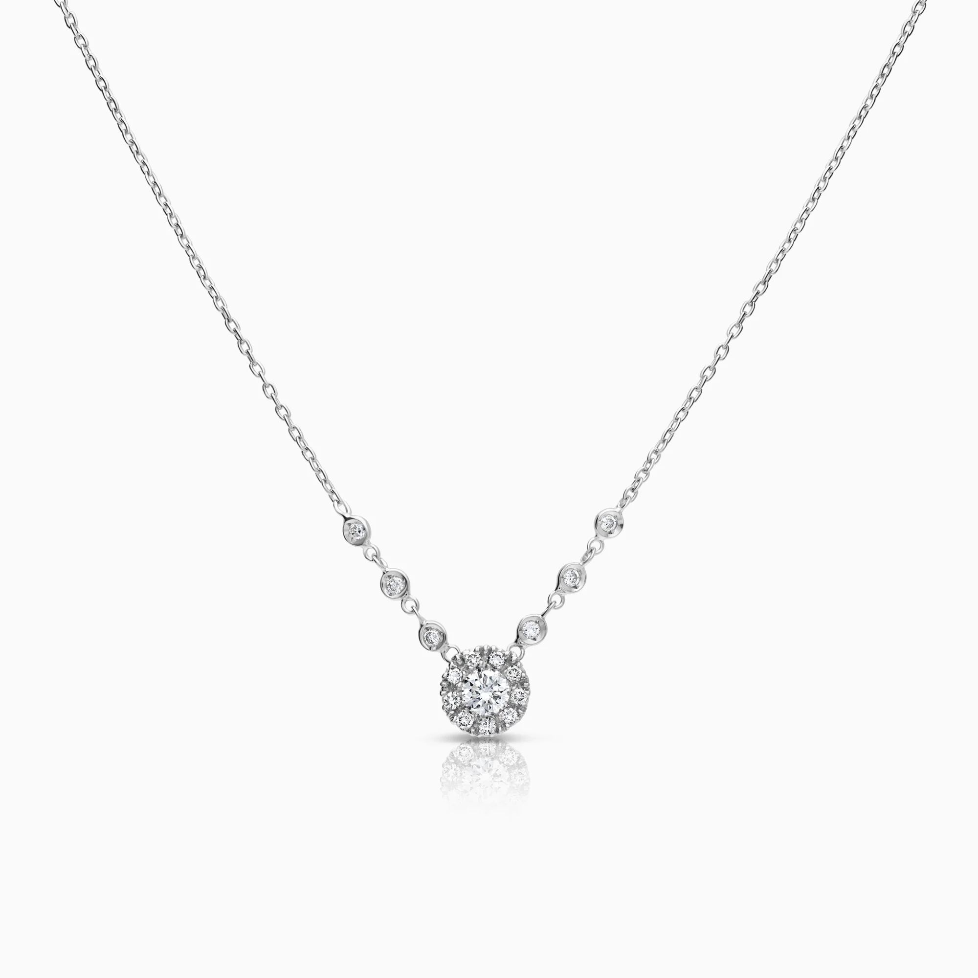 Halo necklace 0.54ct 18K white gold