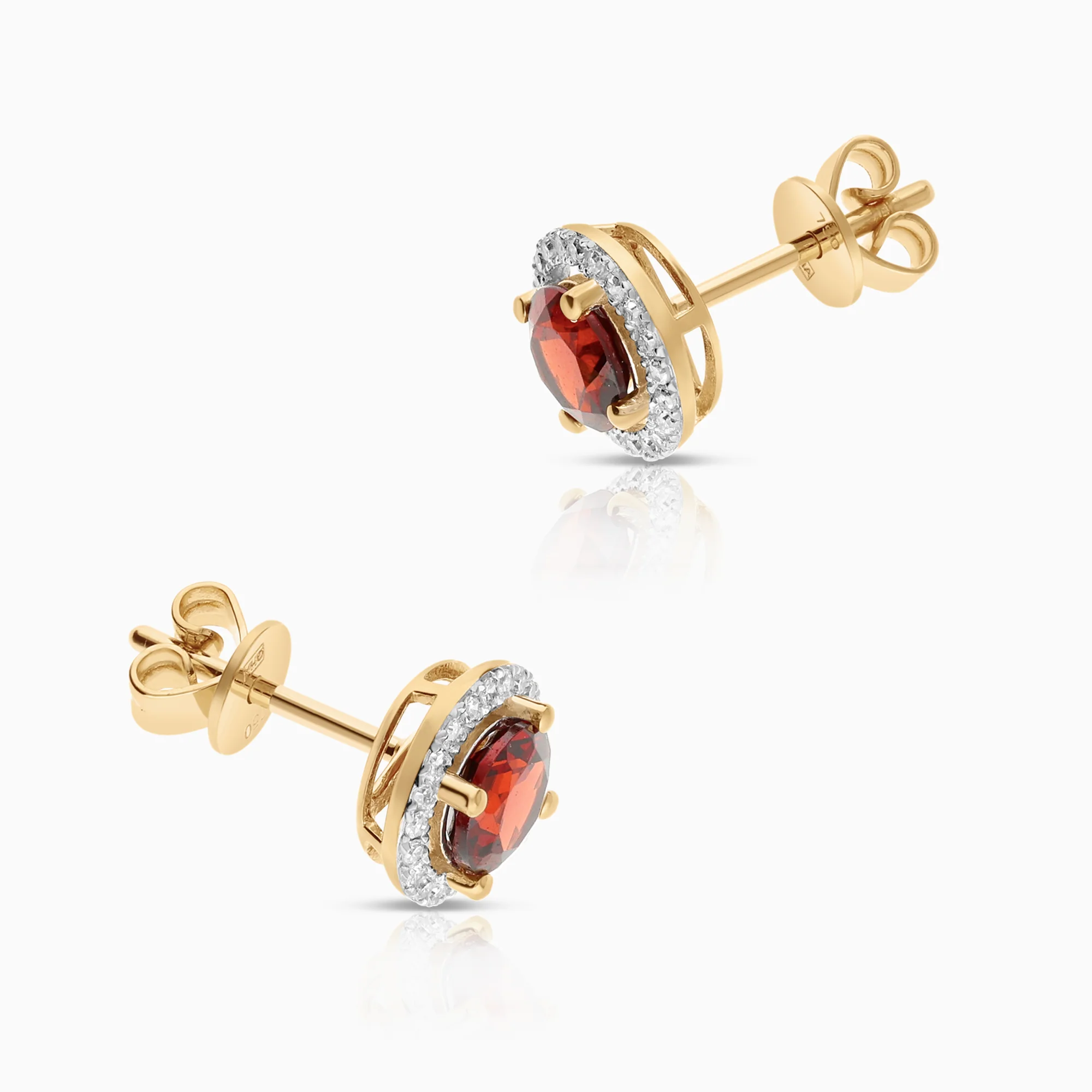 Halo earrings with garnet and diamonds 0.21ct 18K gold - Image 2