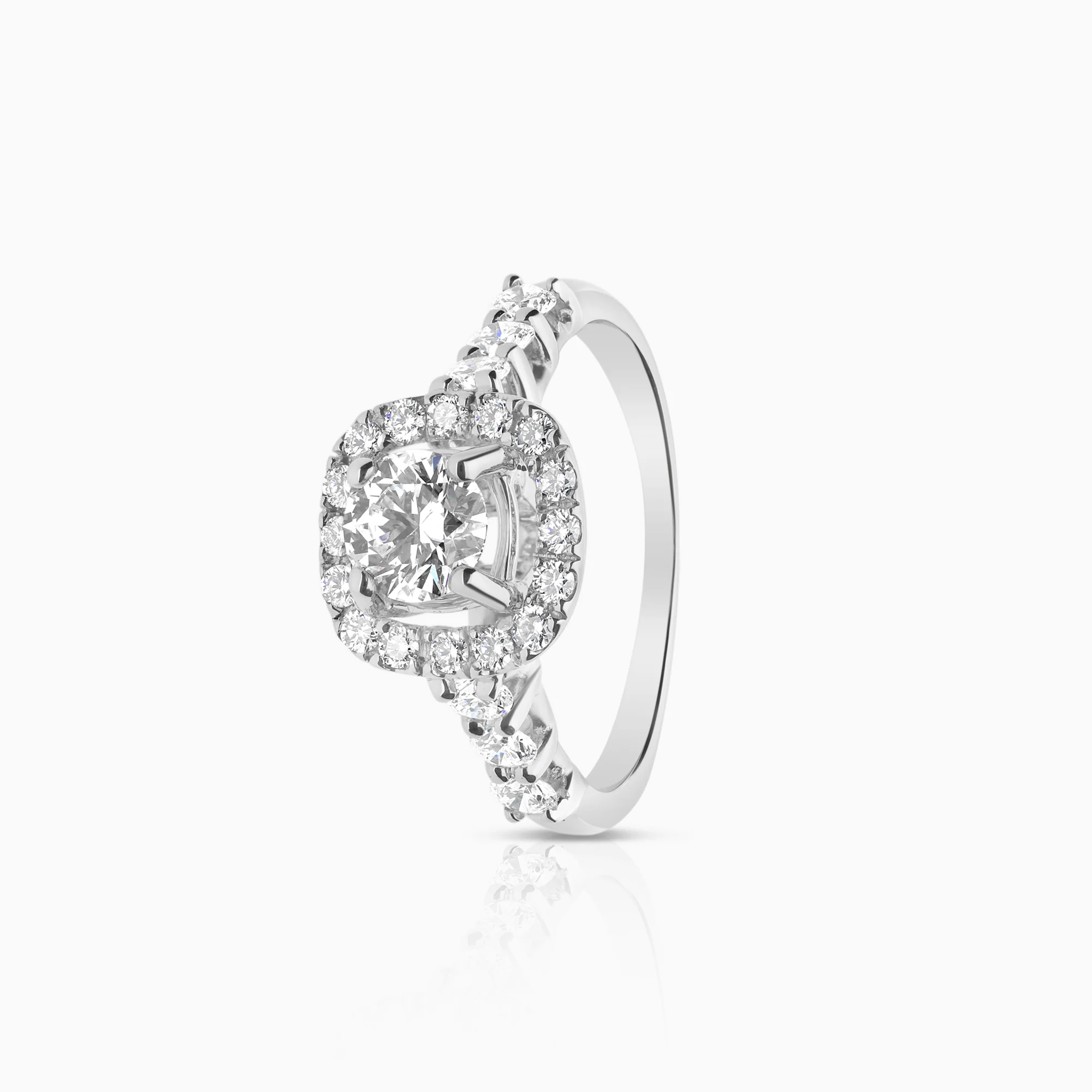 Halo ring 1.14ct 18K white gold
