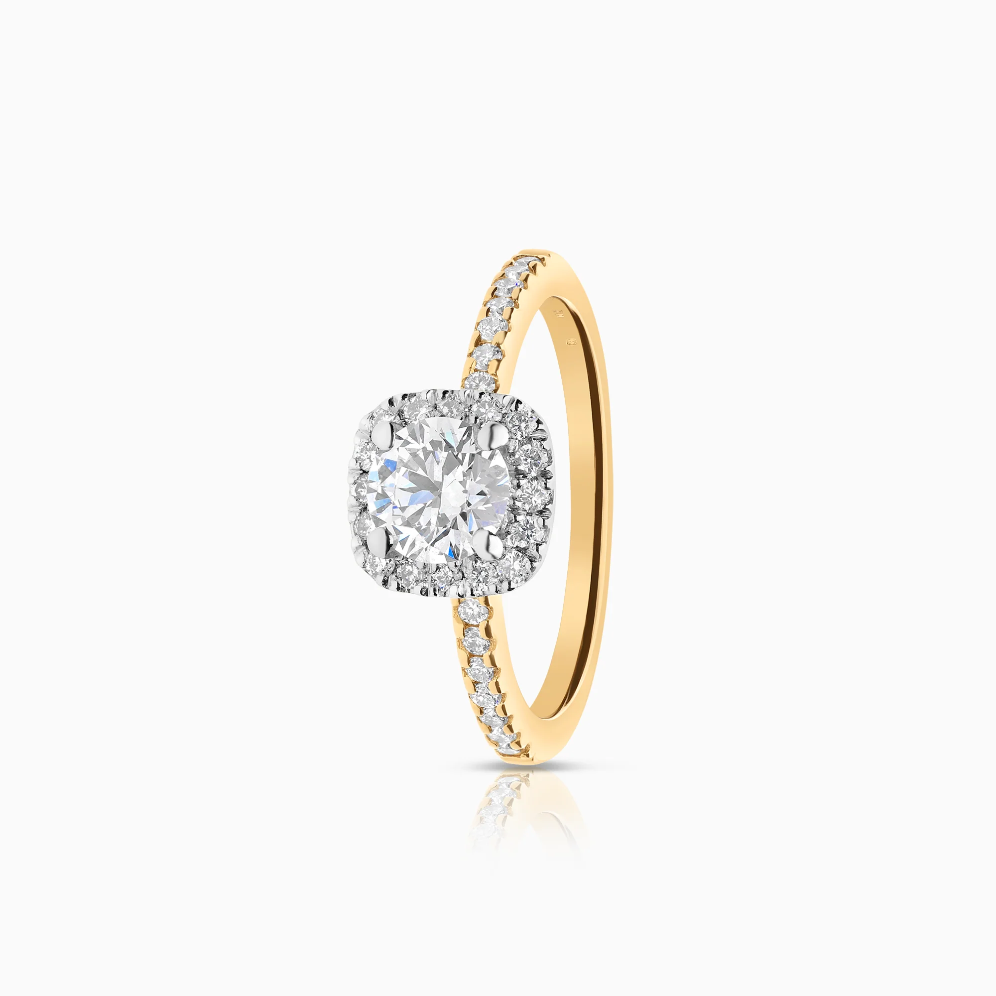 Halo ring with lab-grown diamonds 1.02ct 18K yellow gold