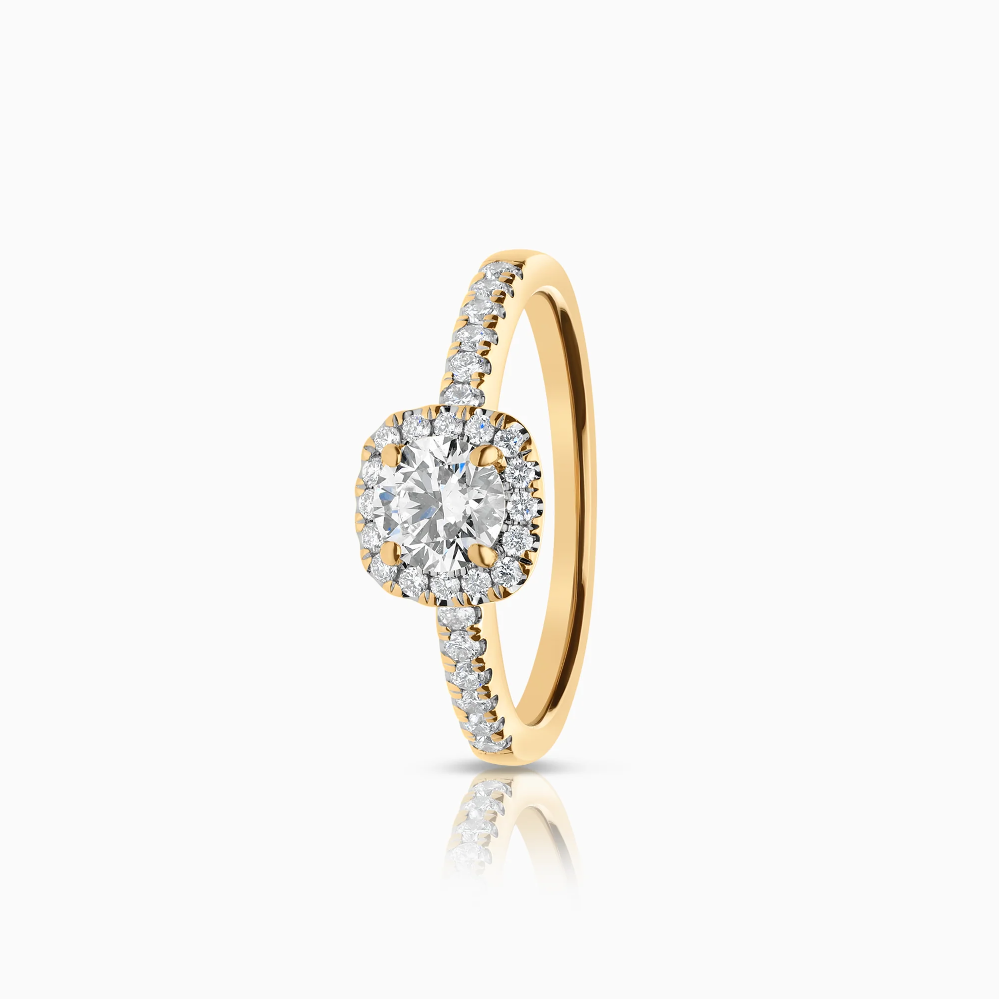 Halo ring with lab-grown diamonds 0.74ct 18K yellow gold
