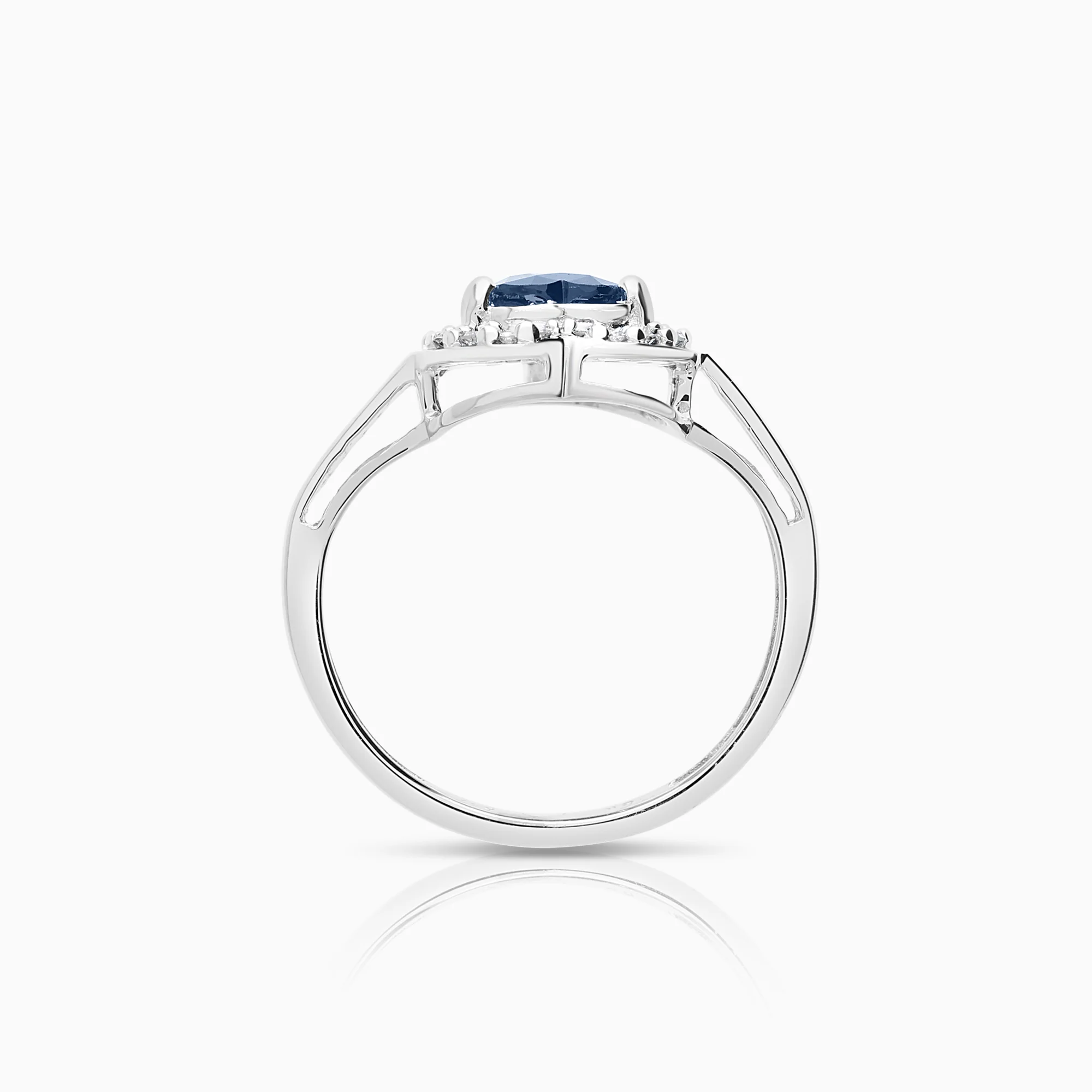 Halo ring with diamonds and sapphire 0.05ct 18K white gold - Image 2