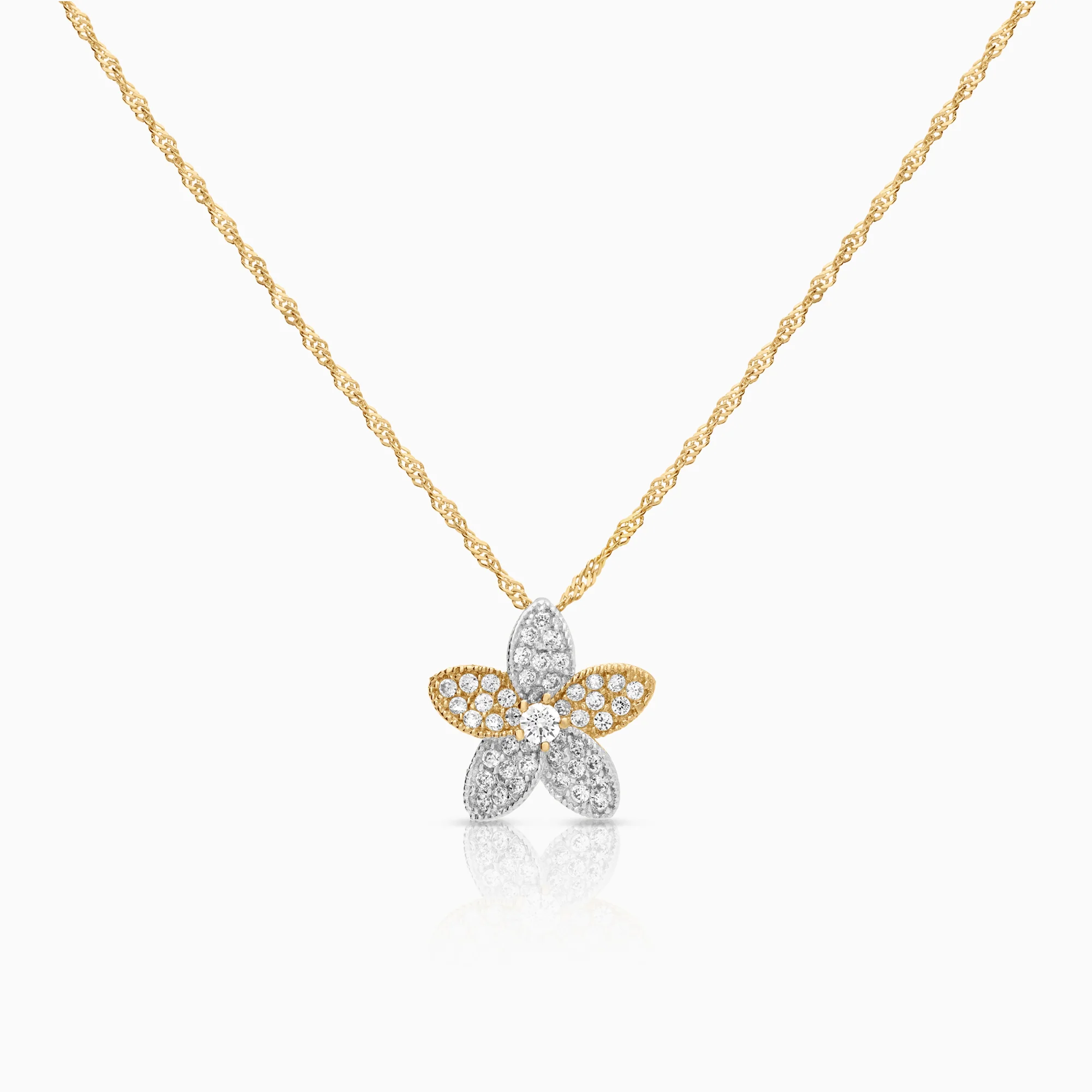 Flower necklace with cubic zirconia 3.64g 14K gold
