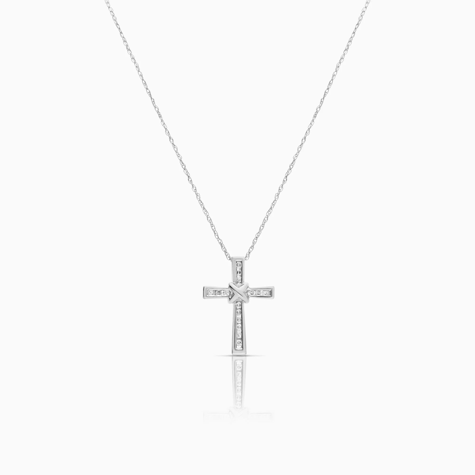 Necklace with diamond cross pendant 0.15ct 10K white gold
