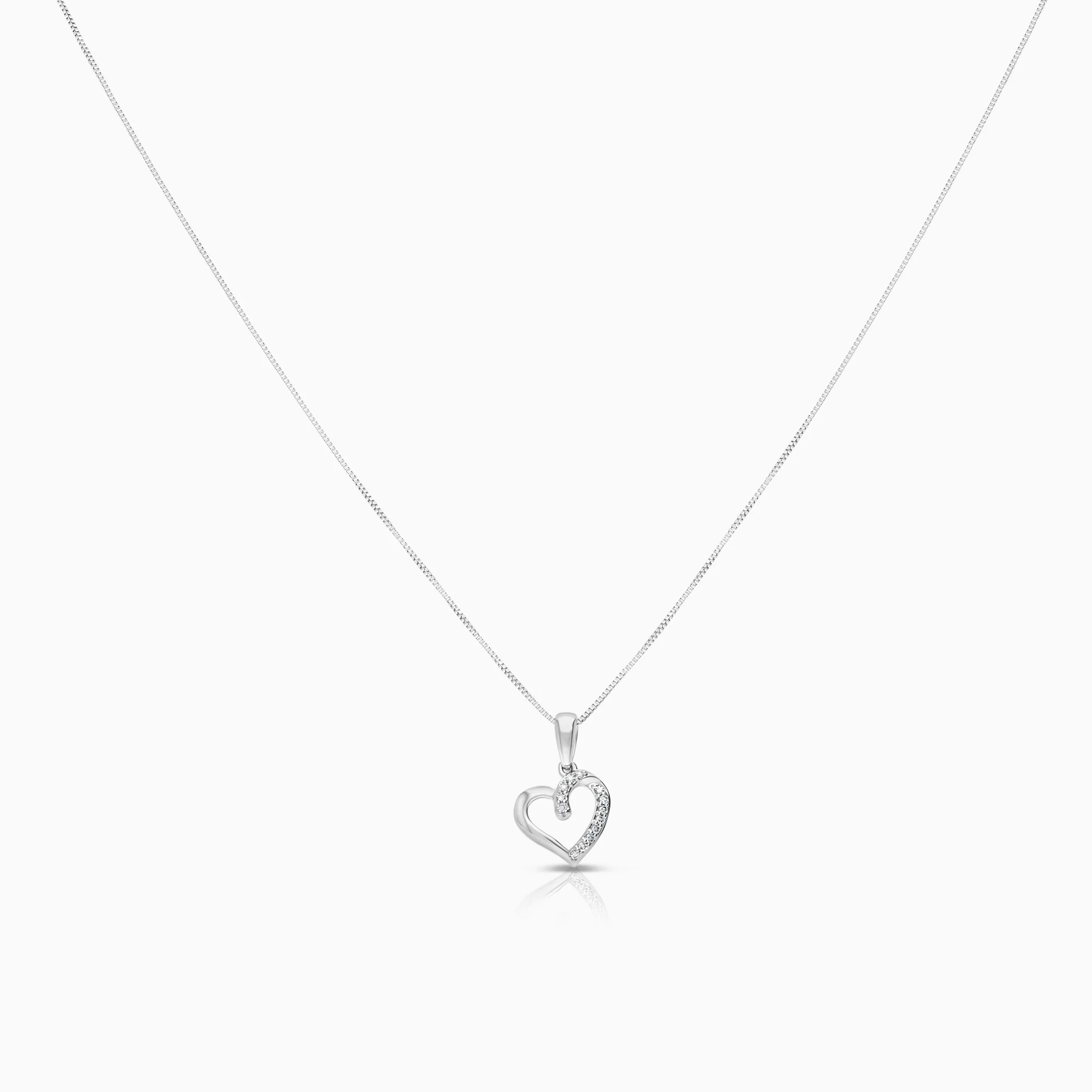 Necklace with heart pendant 0.05ct 18K white gold