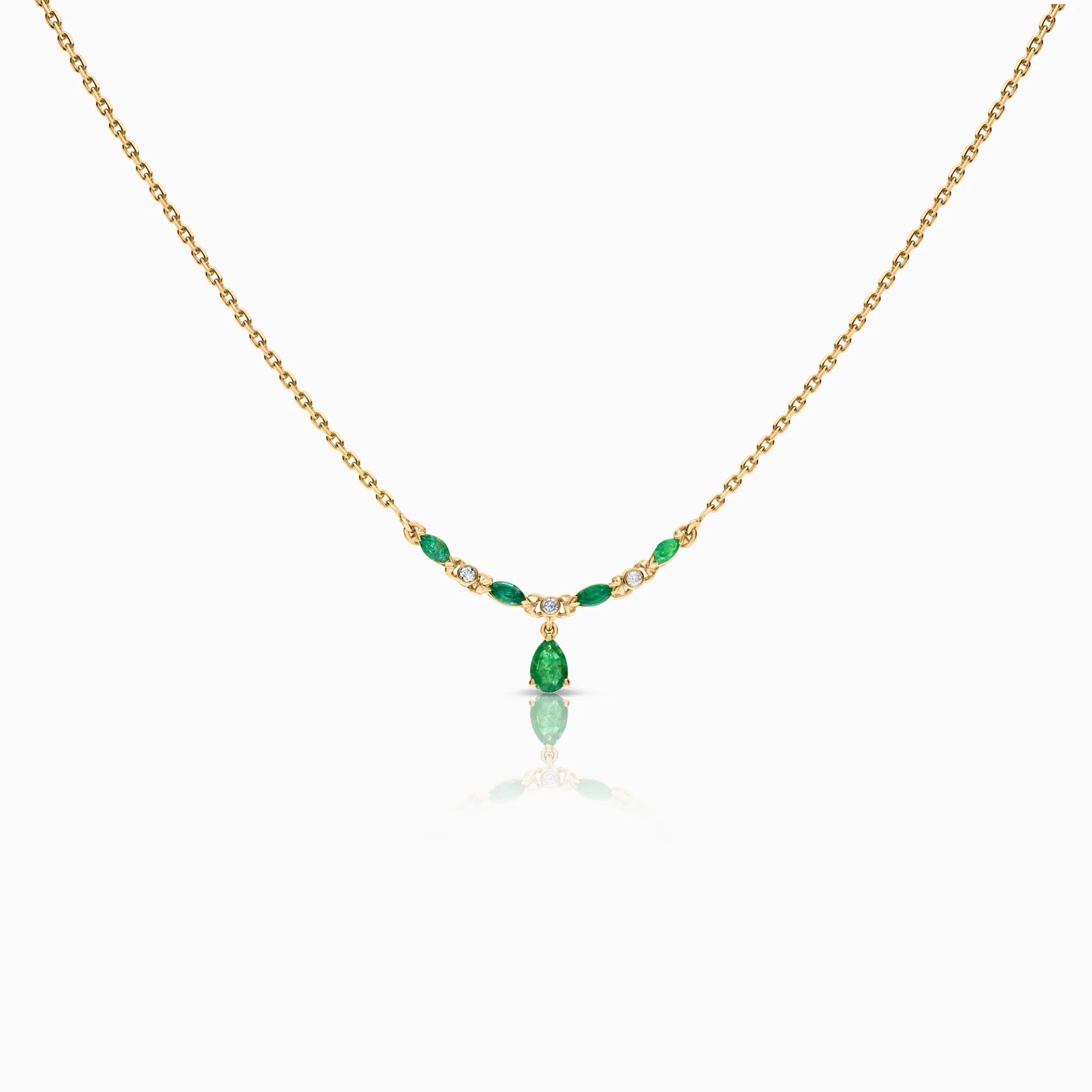 Necklace with pendants emeralds and diamonds 0.06ct 18K gold