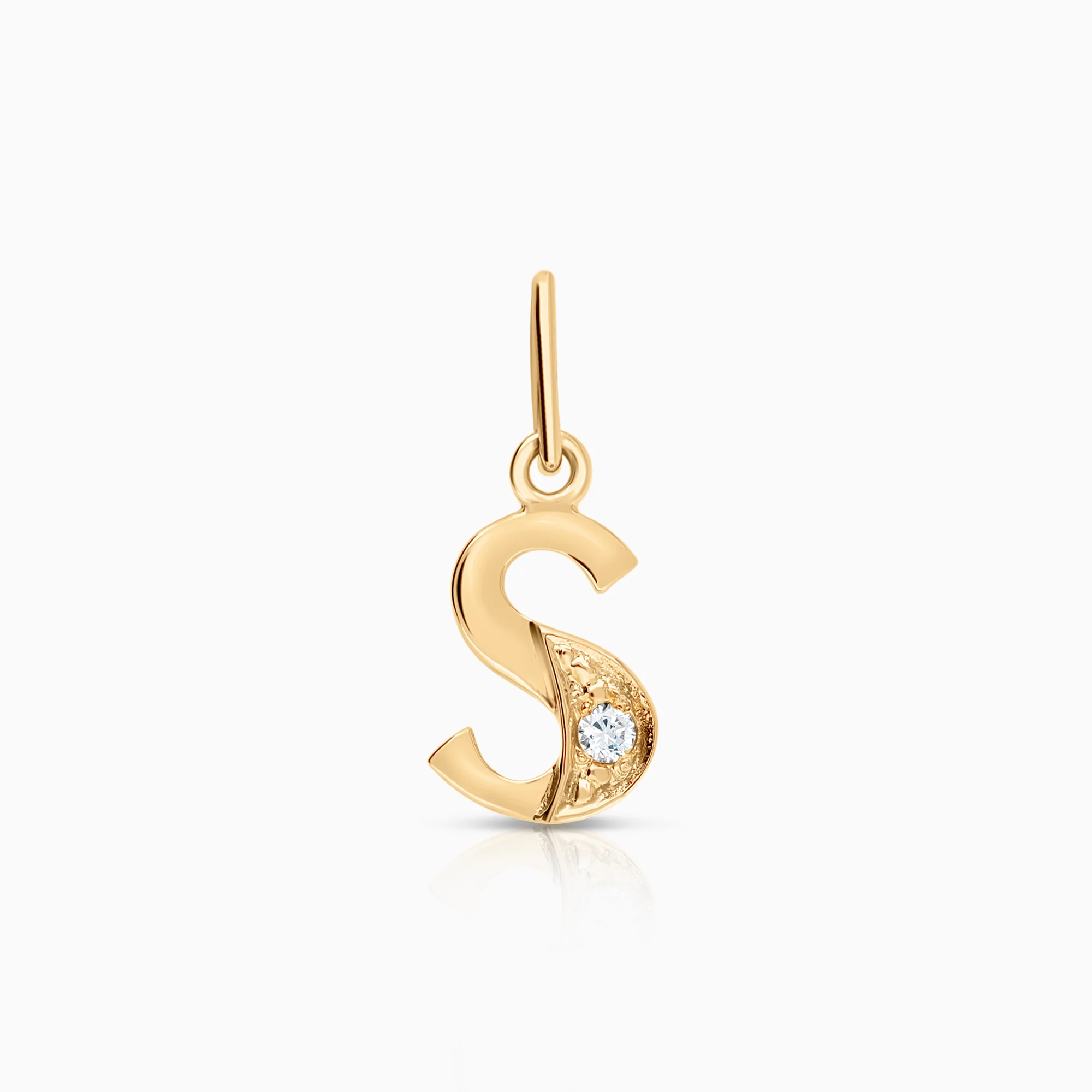 Letter S pendant with cubic zirconia 0.56g 14K gold