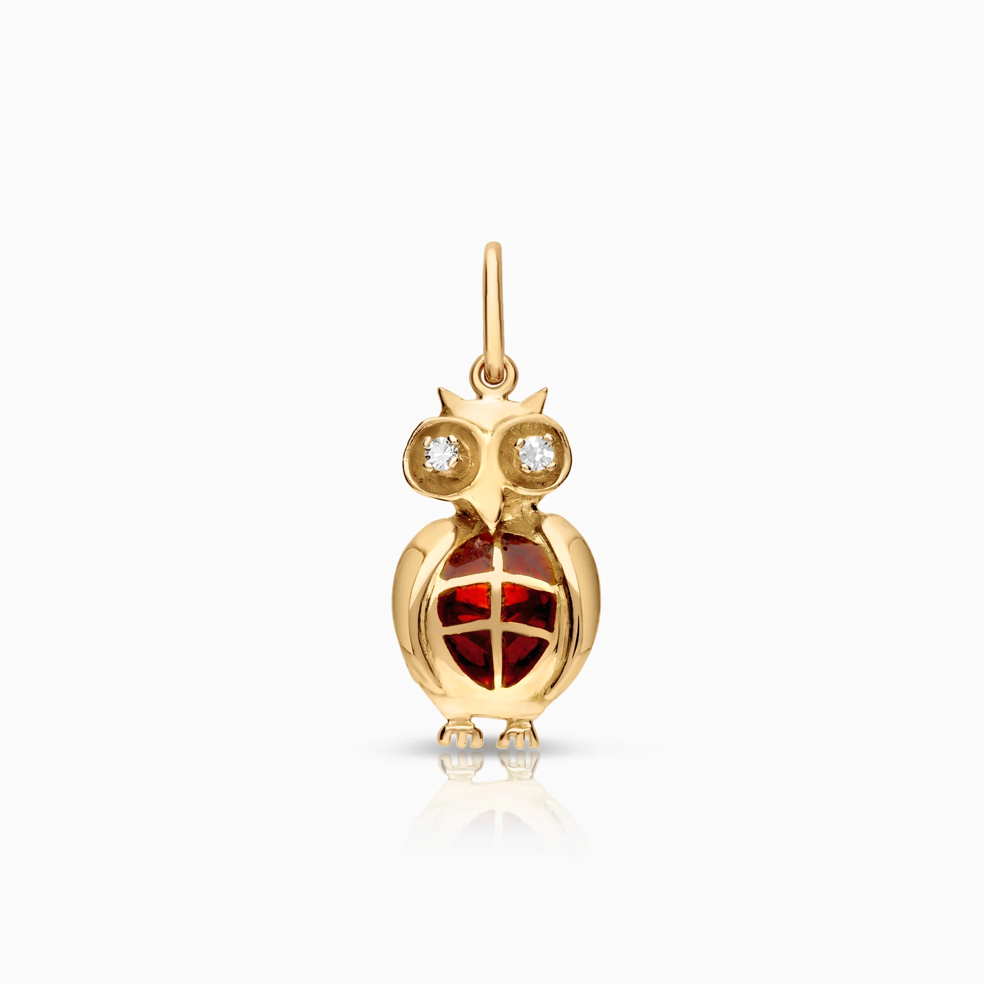 Owl pendant with enamel and diamonds 0.02ct 18K gold