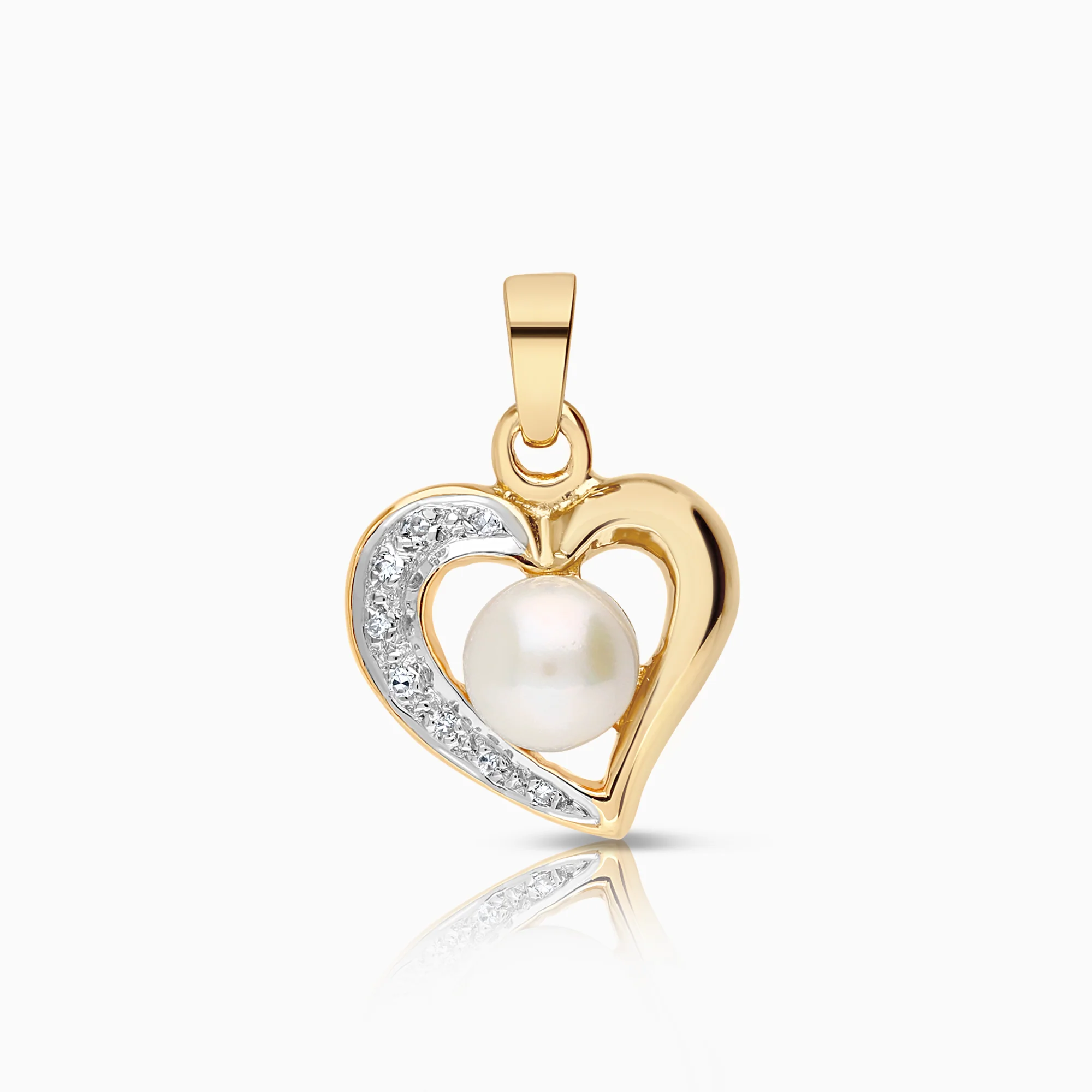 Heart pendant with pearl, 0.02ct, 18K gold.