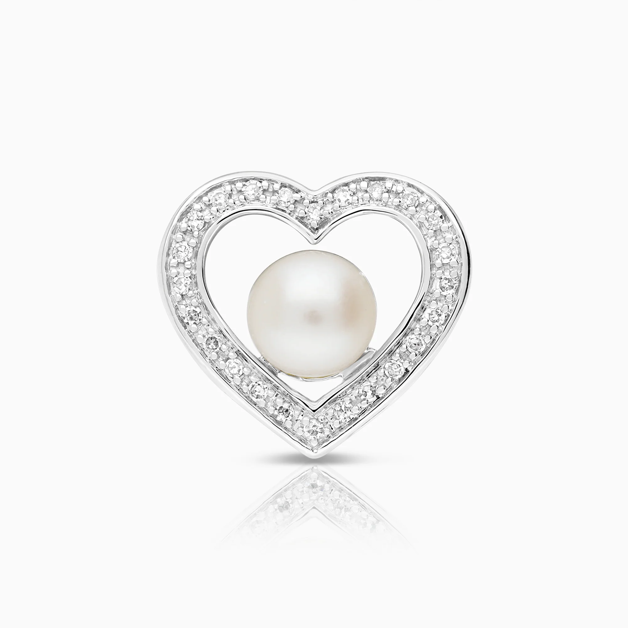 Heart pendant with pearl and diamonds 0.10ct 18K white gold