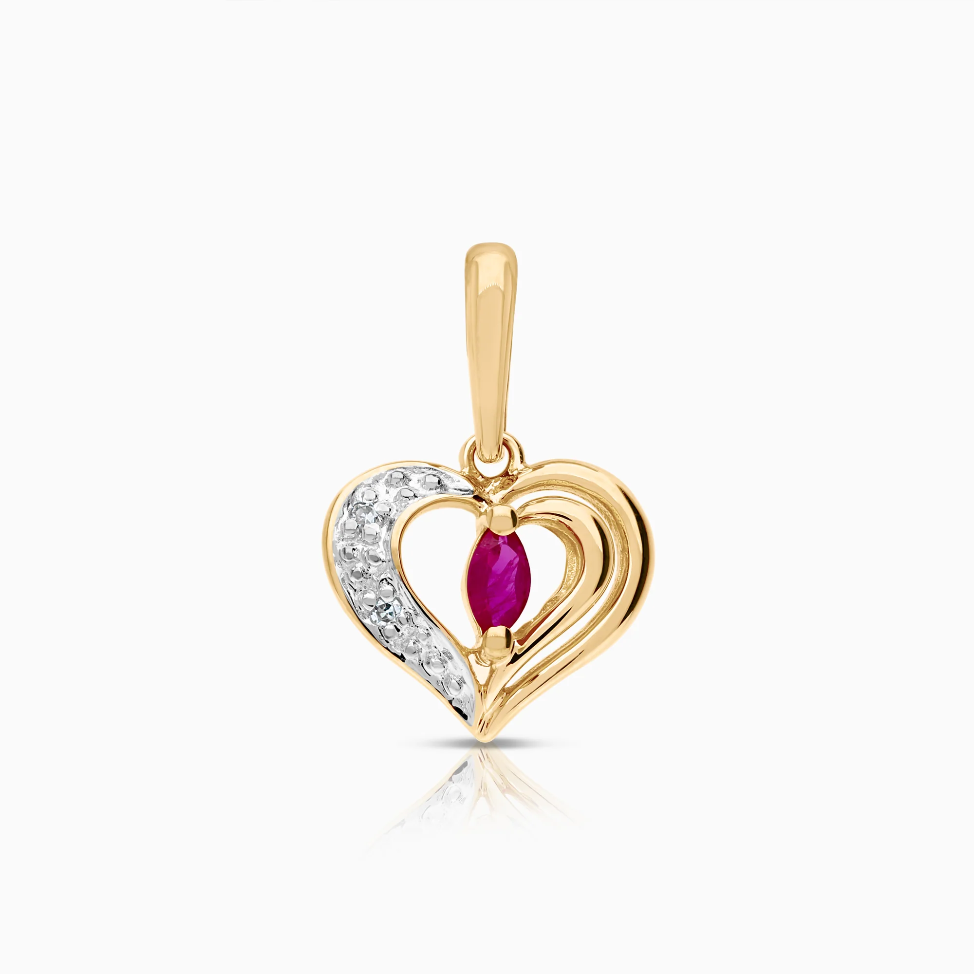 Diamond heart pendant with ruby 0.79g 18K gold
