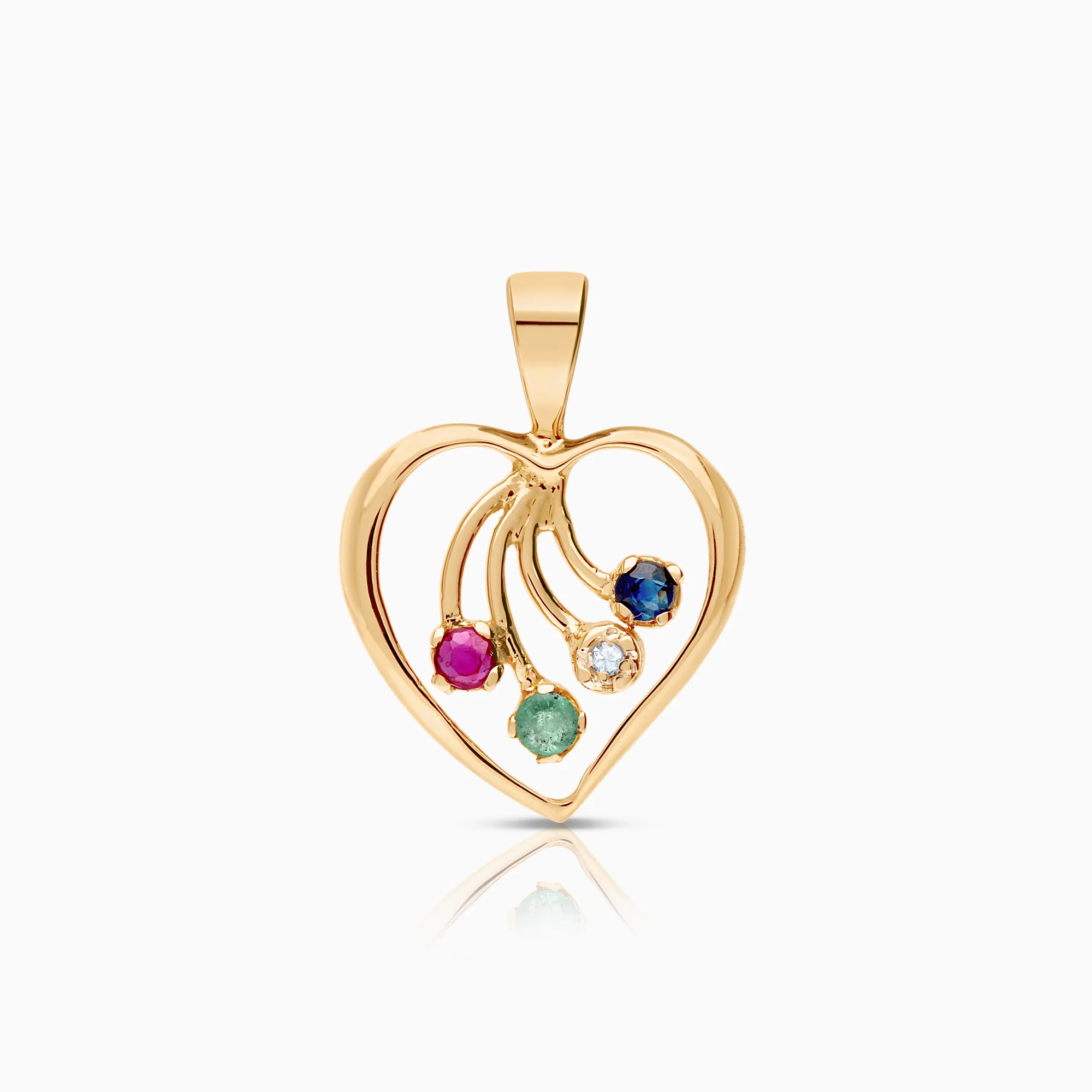 Heart pendant with ruby, emerald, sapphire, 0.70g 18K gold