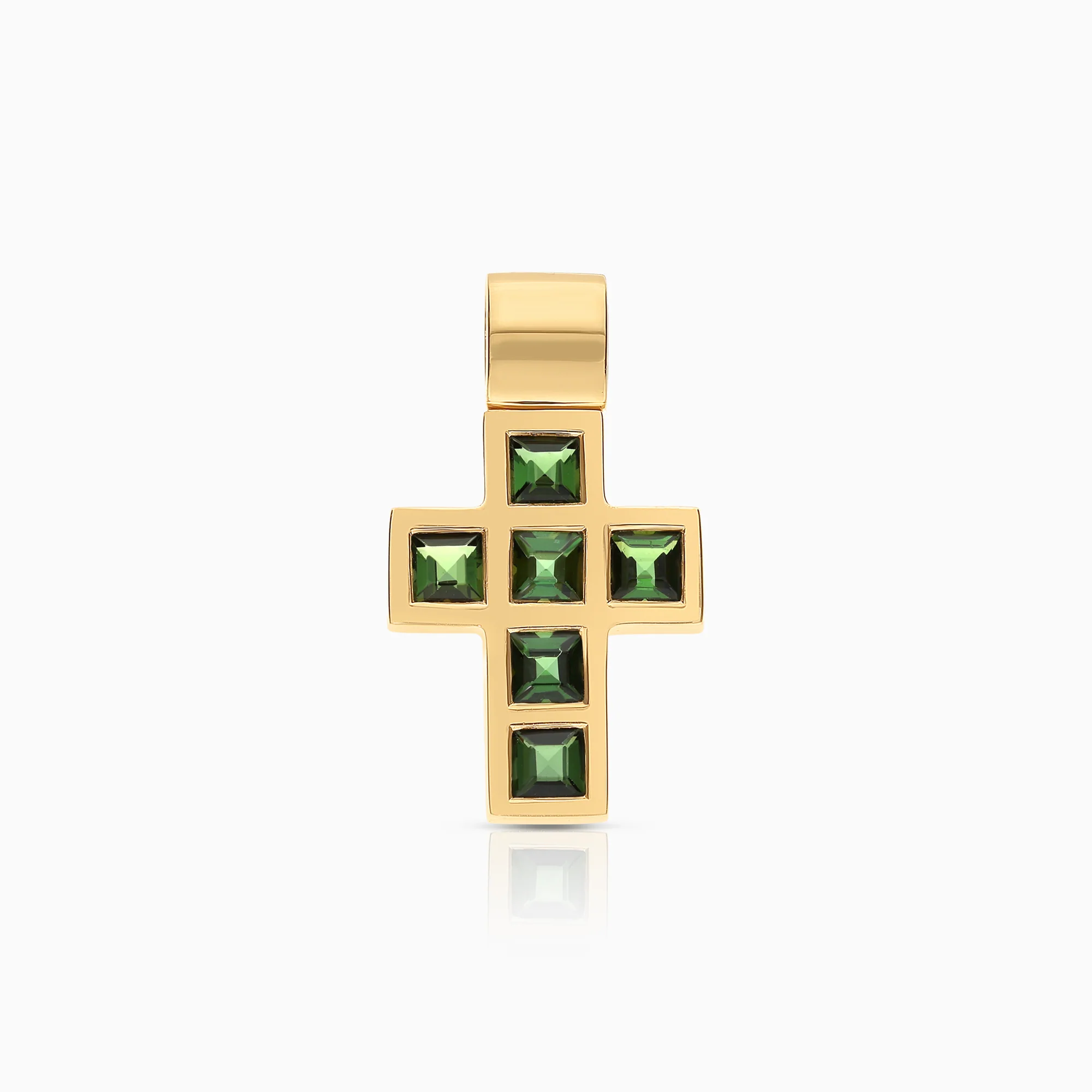 Cross pendant with green tourmalines 3.05g 18K gold