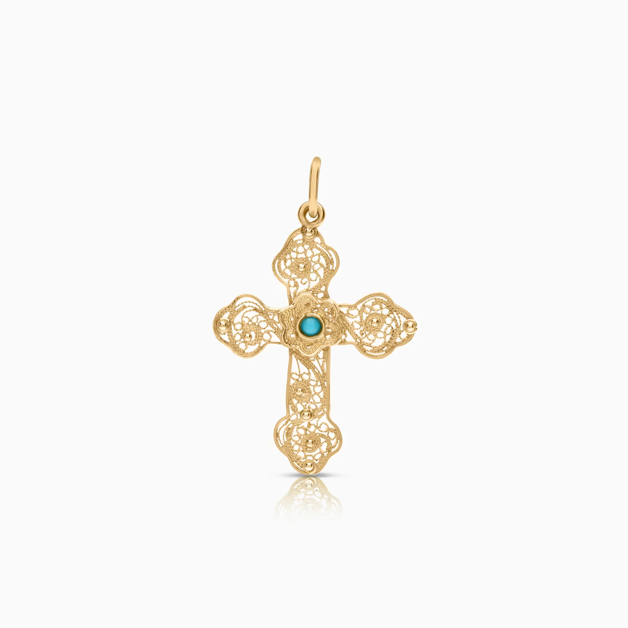 Pendant cross with turquoise 2.44g 18K gold
