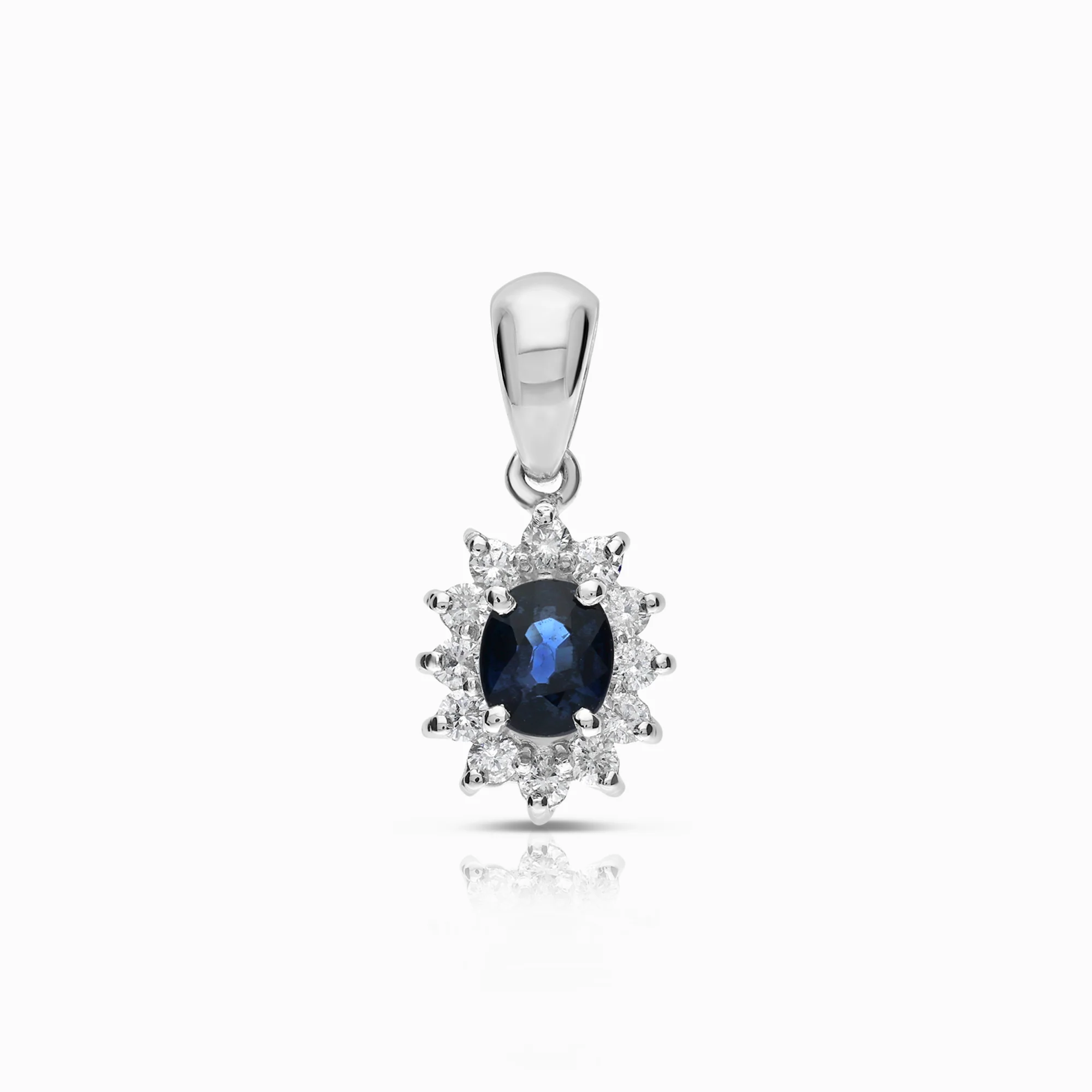 Pendant with diamonds and blue sapphire 0.24ct 18K white gold