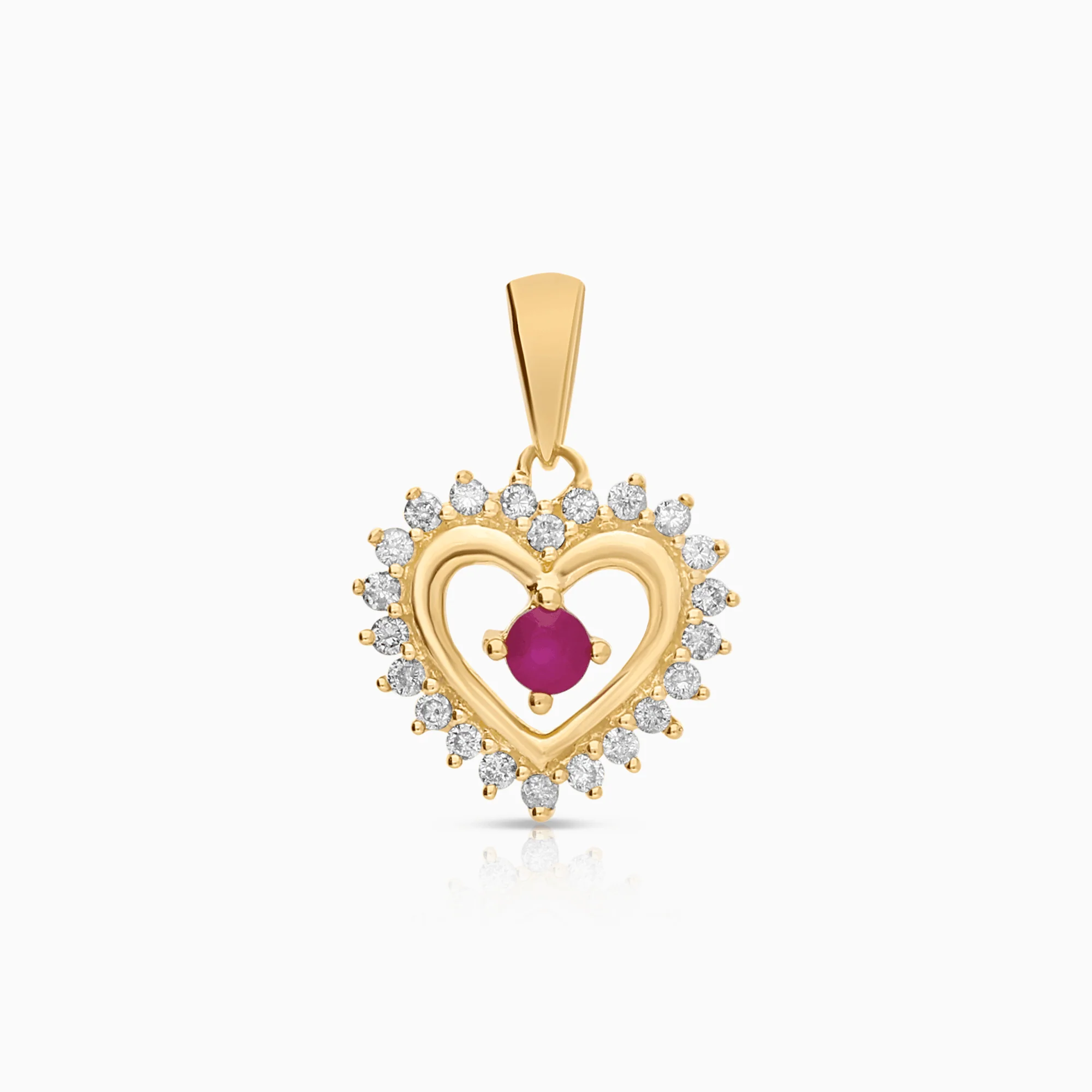 Heart pendant with diamonds and a ruby 0.11ct 18K gold