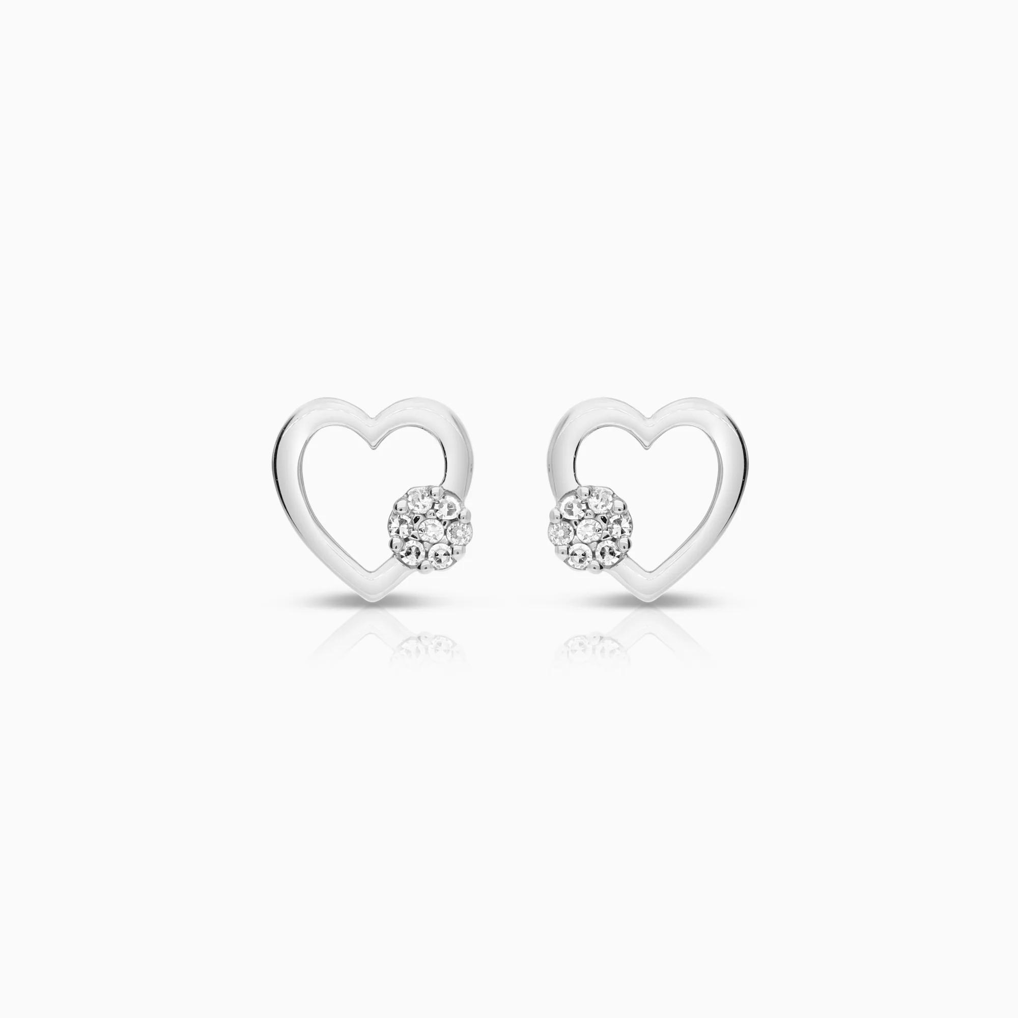 Heart earrings with diamonds 0.05ct 18K white gold