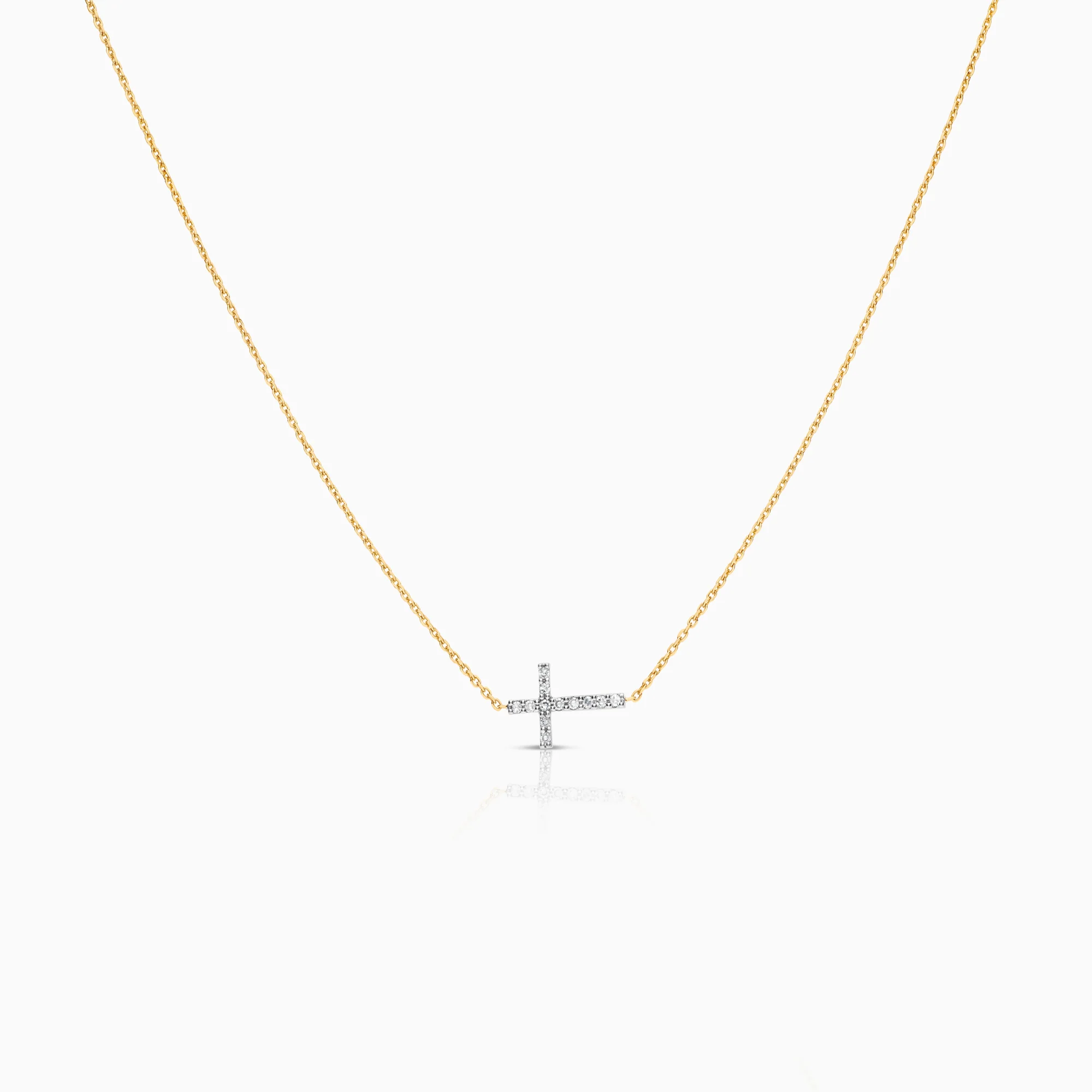 Necklace with cross pendant 0.04ct 18K gold