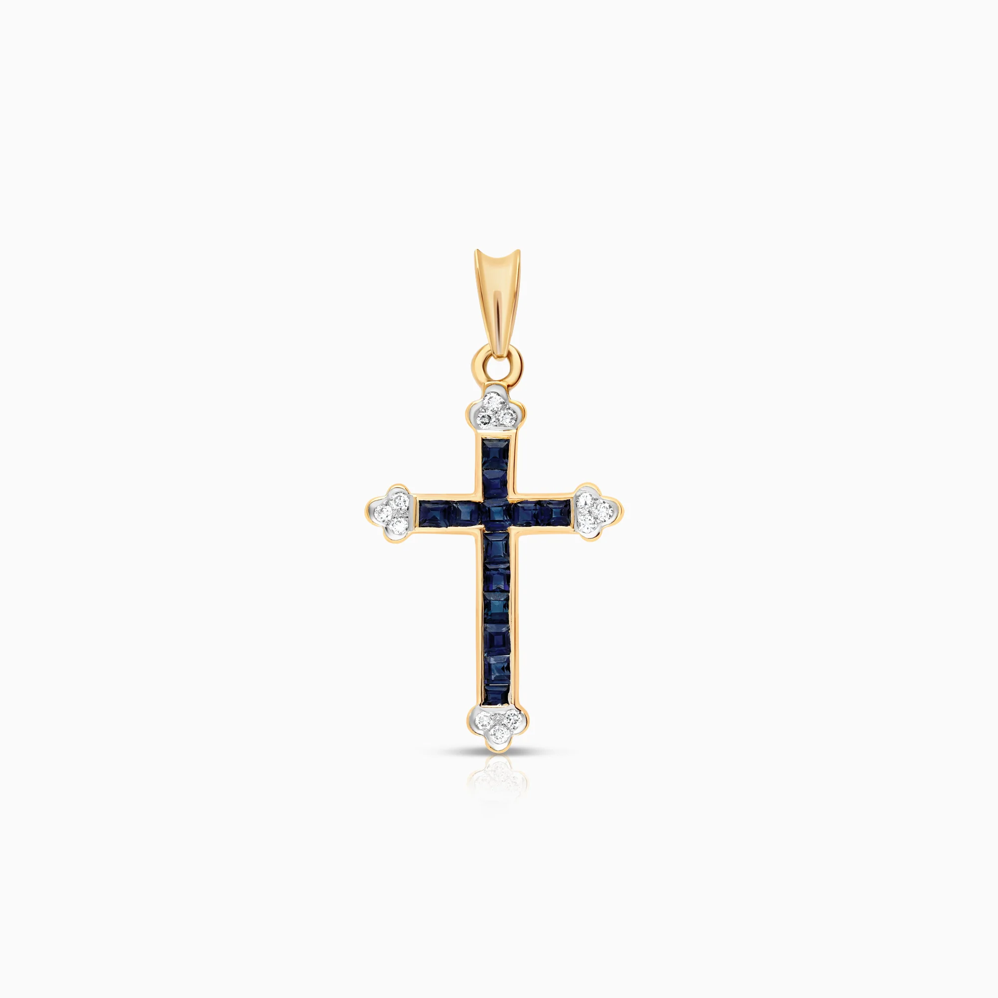 Pendant cross with diamonds and sapphires 0.06ct 18K gold