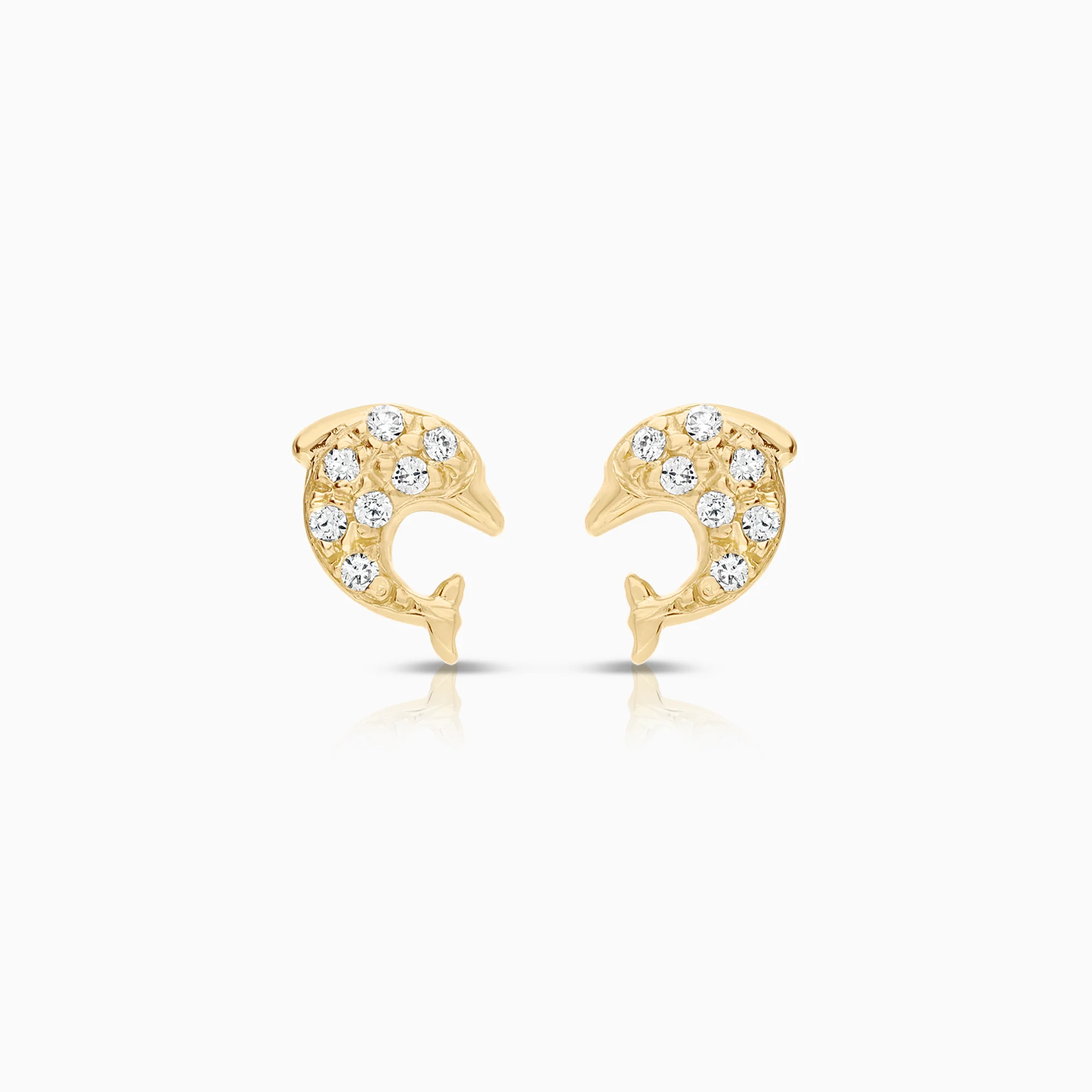 Dolphin Earrings with Cubic Zirconia 1.46g 18K Gold