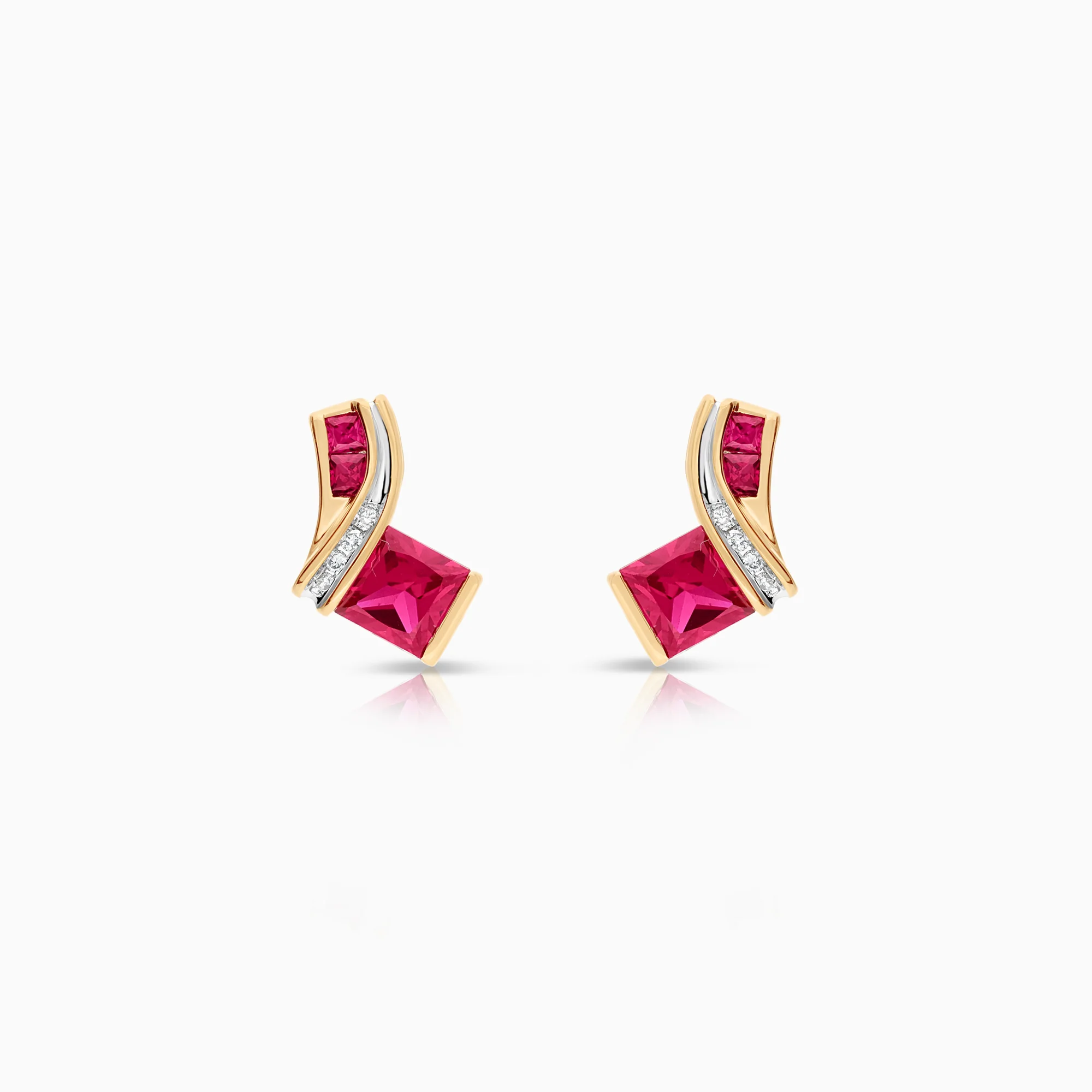 Earrings diamonds and synthetic rubies 2.12g 9K gold