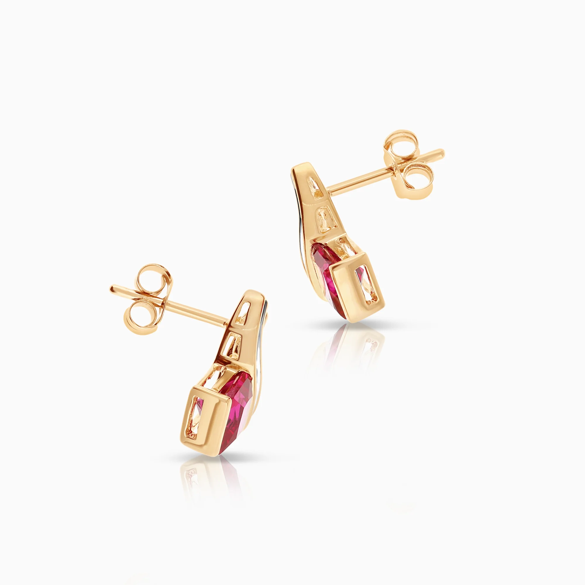 Earrings diamonds and synthetic rubies 2.12g 9K gold - Image 2