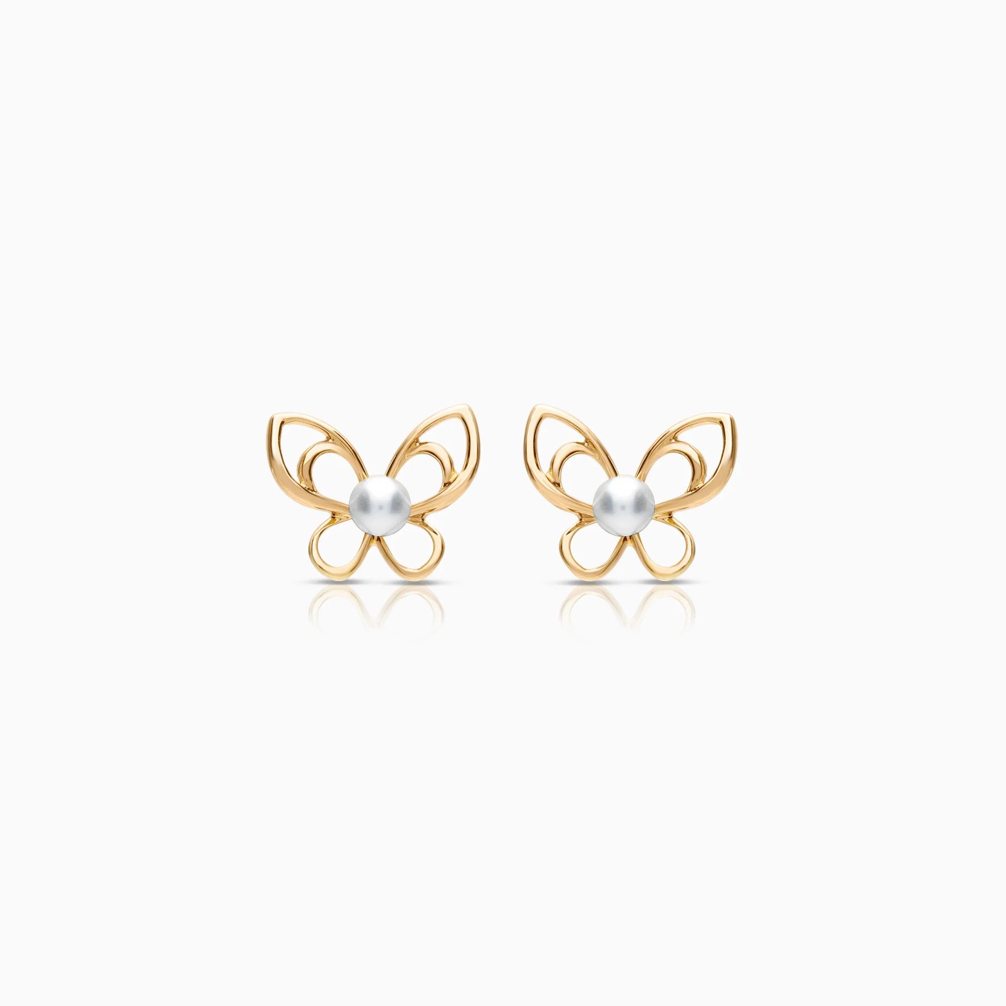 Butterfly earrings with cultured freshwater pearls, 1.49g, 18K gold