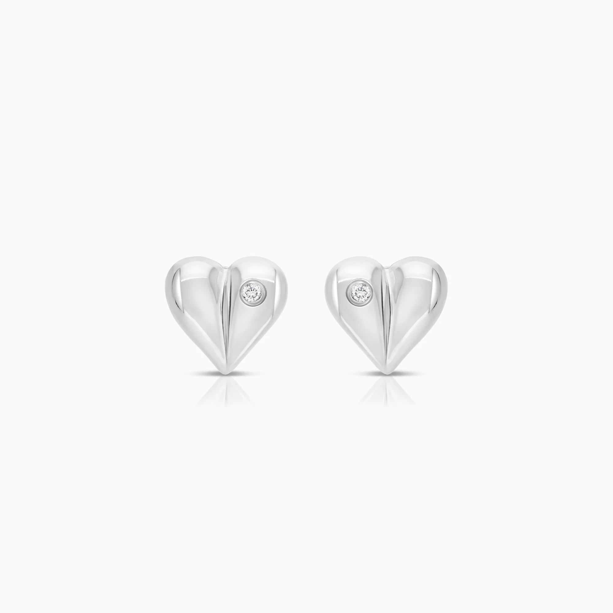 Heart earrings with diamonds 0.02ct 18K white gold