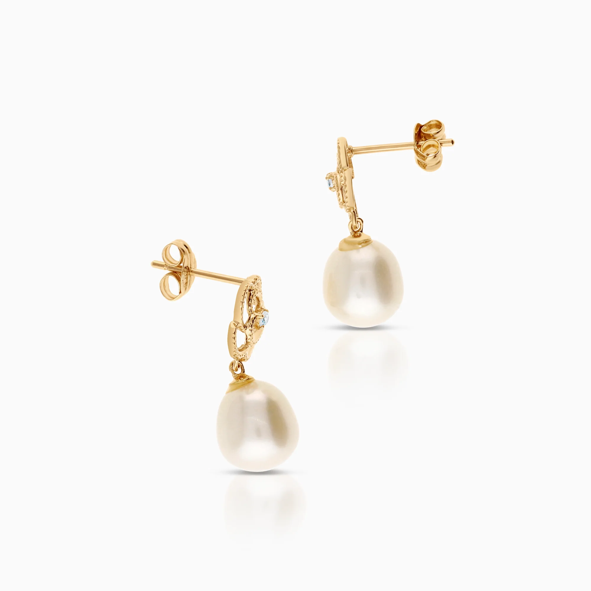Earrings with cubic zirconia and cultured freshwater pearls, 2.34g, 18K gold - Image 2
