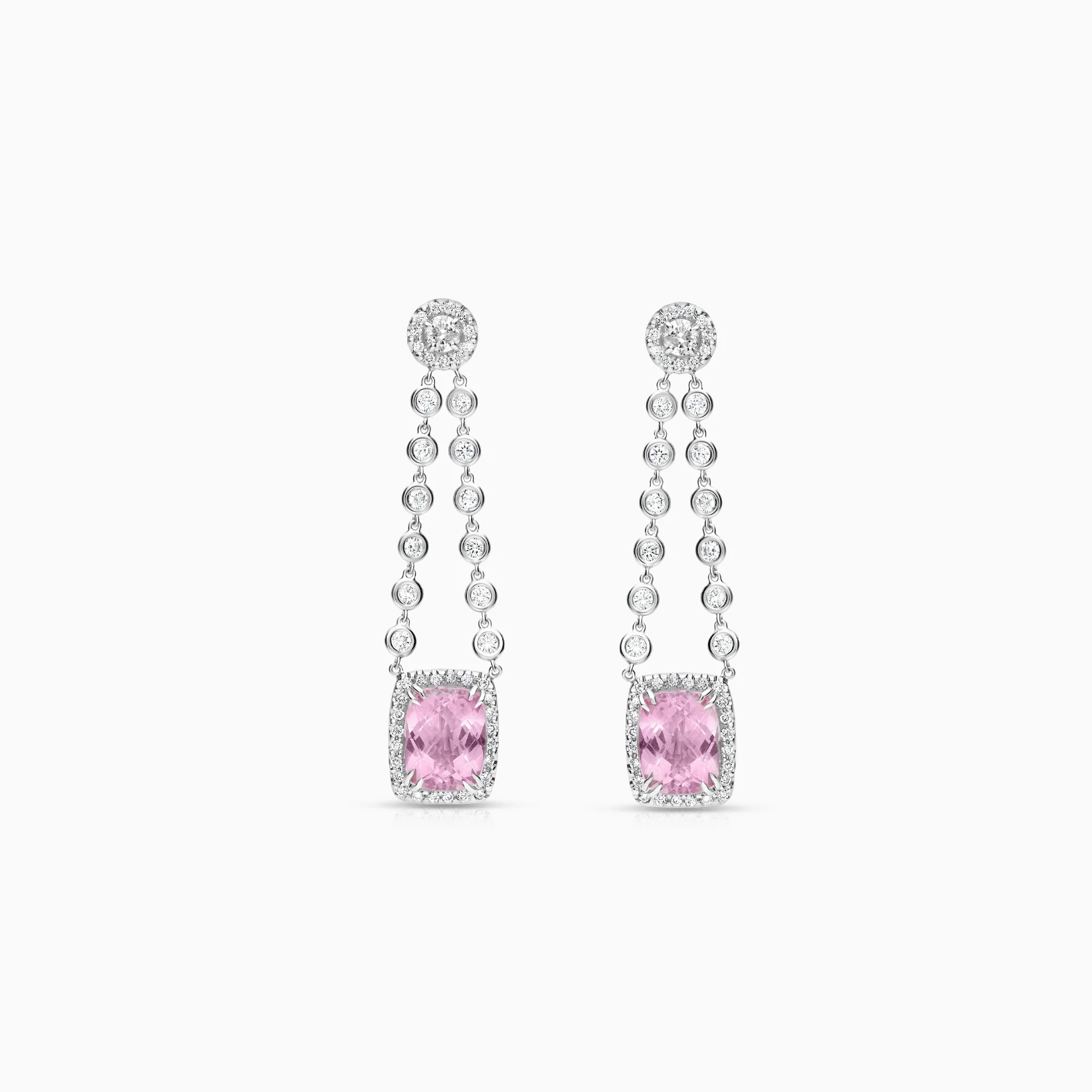 Diamond earrings with pink topazes, 1.47 ct, 8.24g 18K white gold