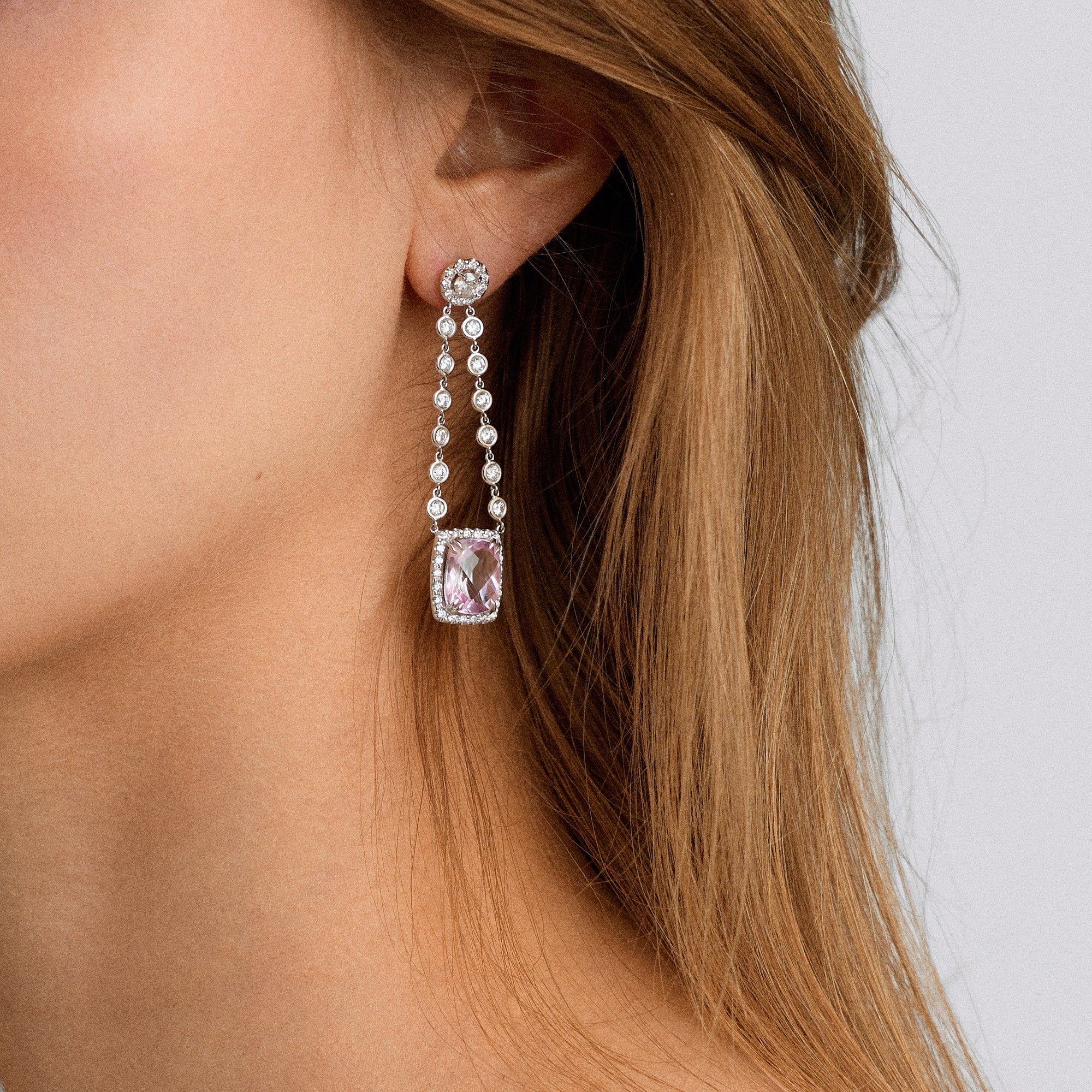 Diamond earrings with pink topazes, 1.47 ct, 8.24g 18K white gold - Image 2