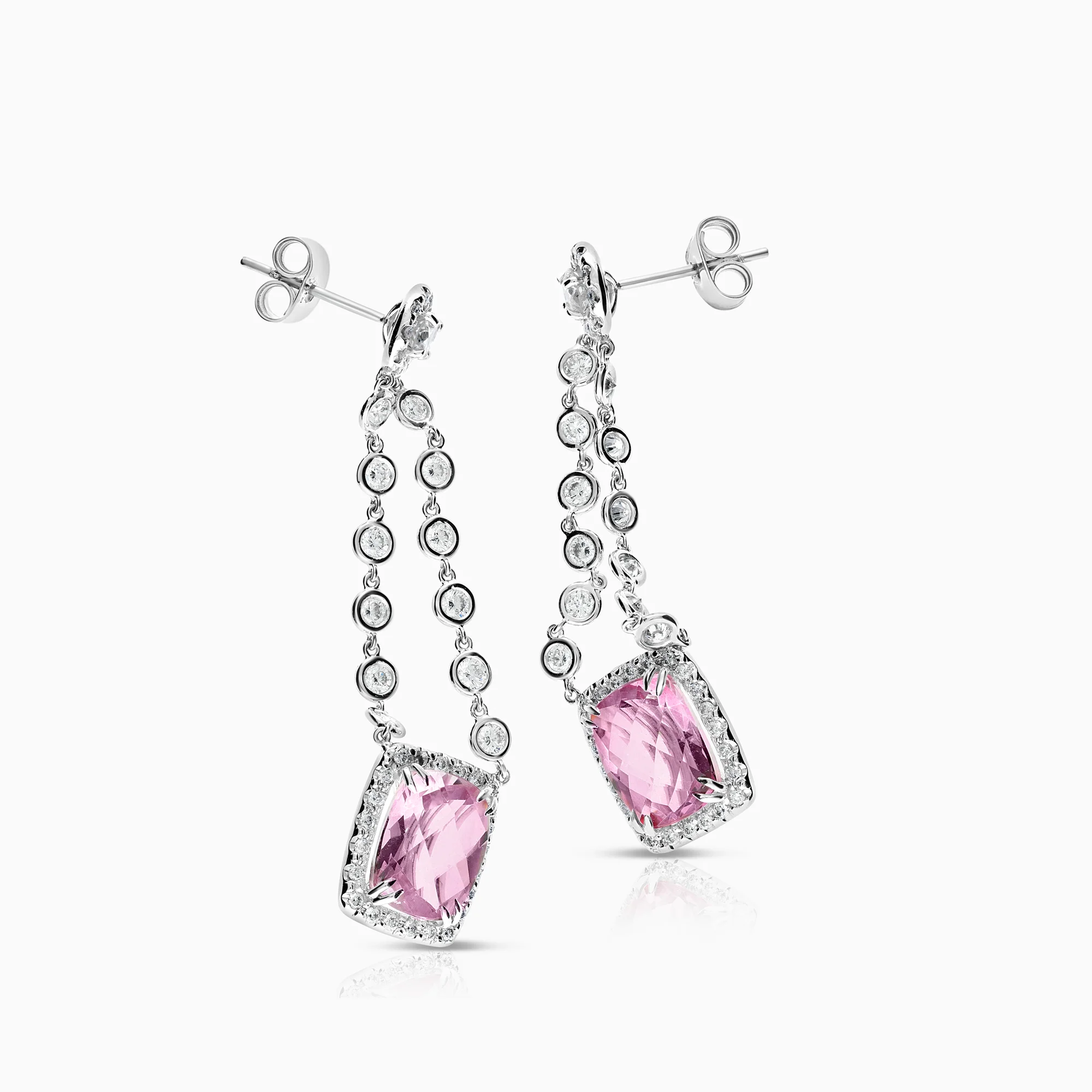 Diamond earrings with pink topazes, 1.47 ct, 8.24g 18K white gold - Image 3