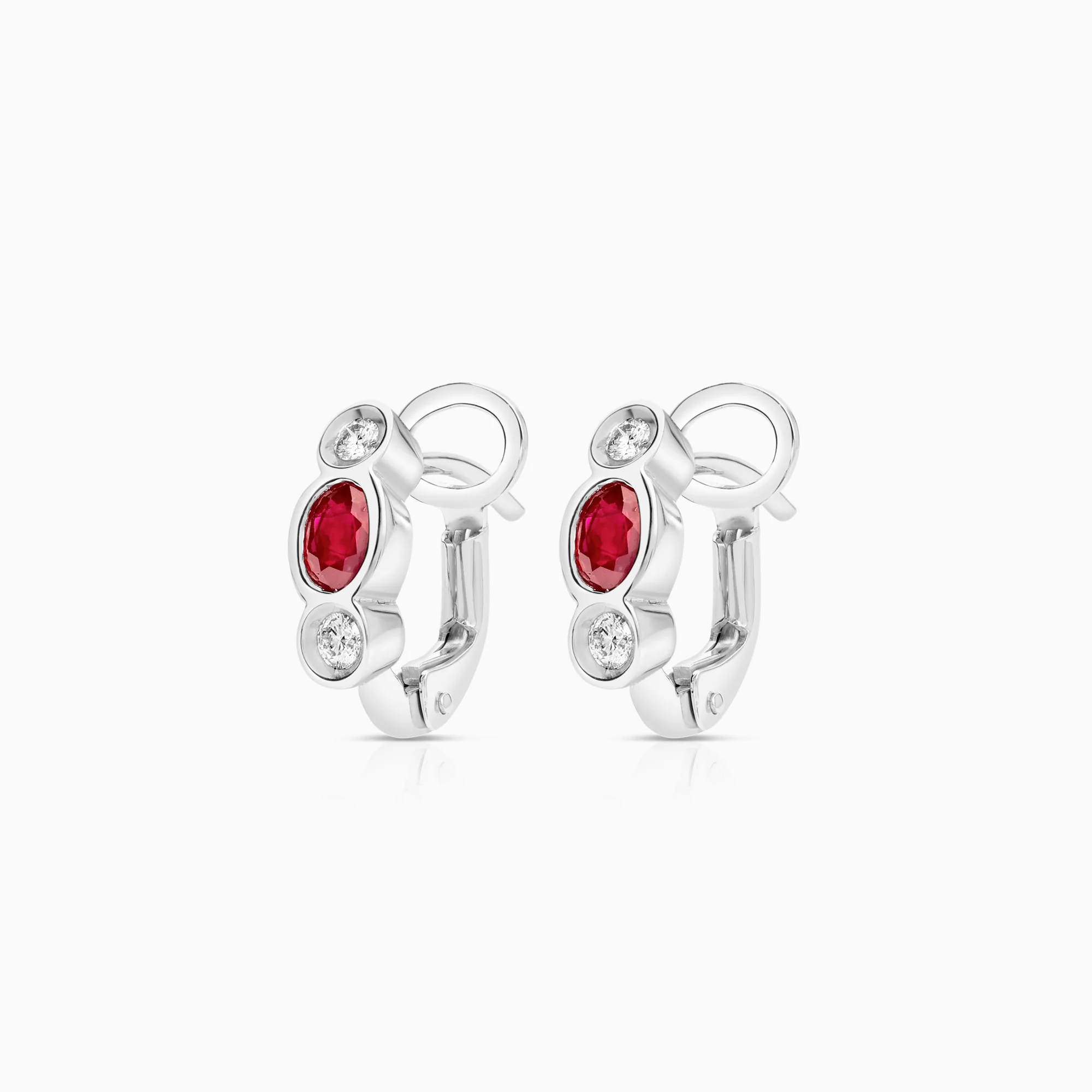 Earrings rubies and diamonds 0.10ct 18K white gold