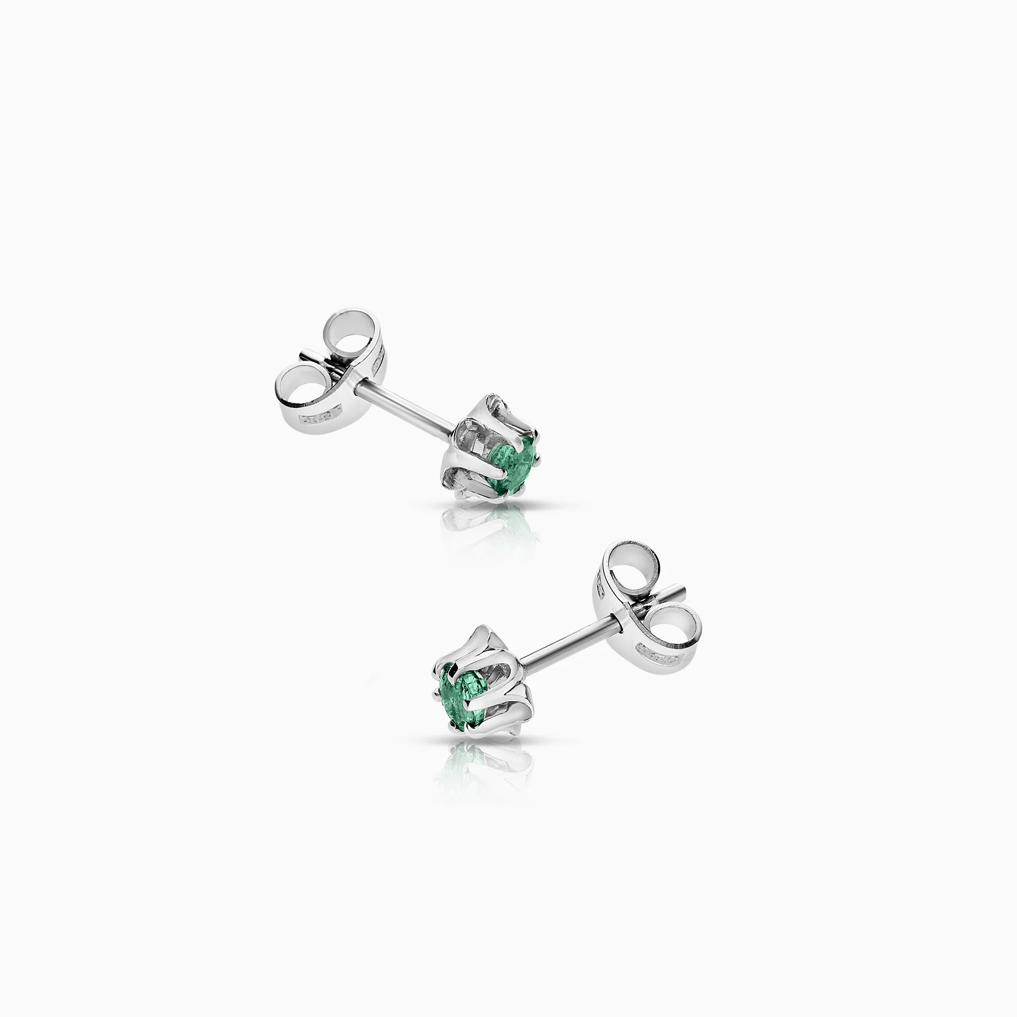 Solitaire earrings with green emeralds 1.38g 18K white gold - Image 2