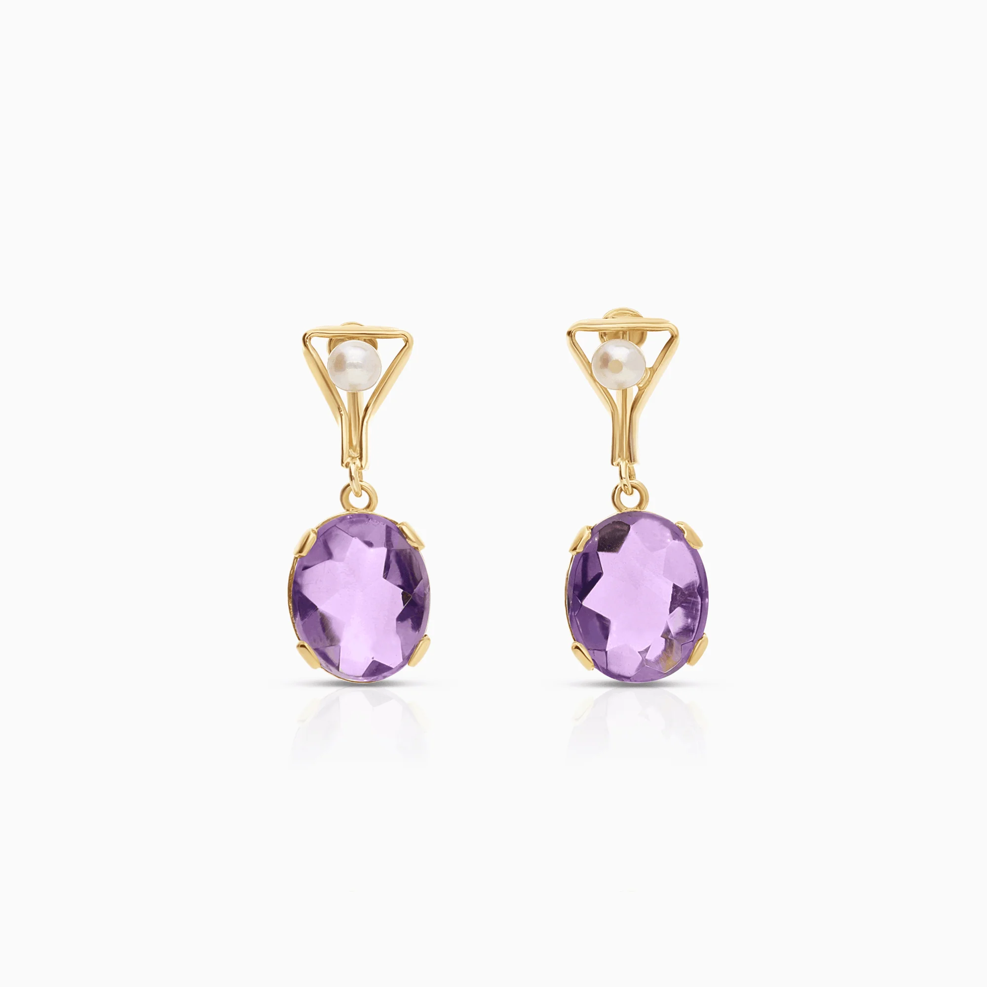 Pearl earrings with purple amethyst, 3.64g, 18K gold