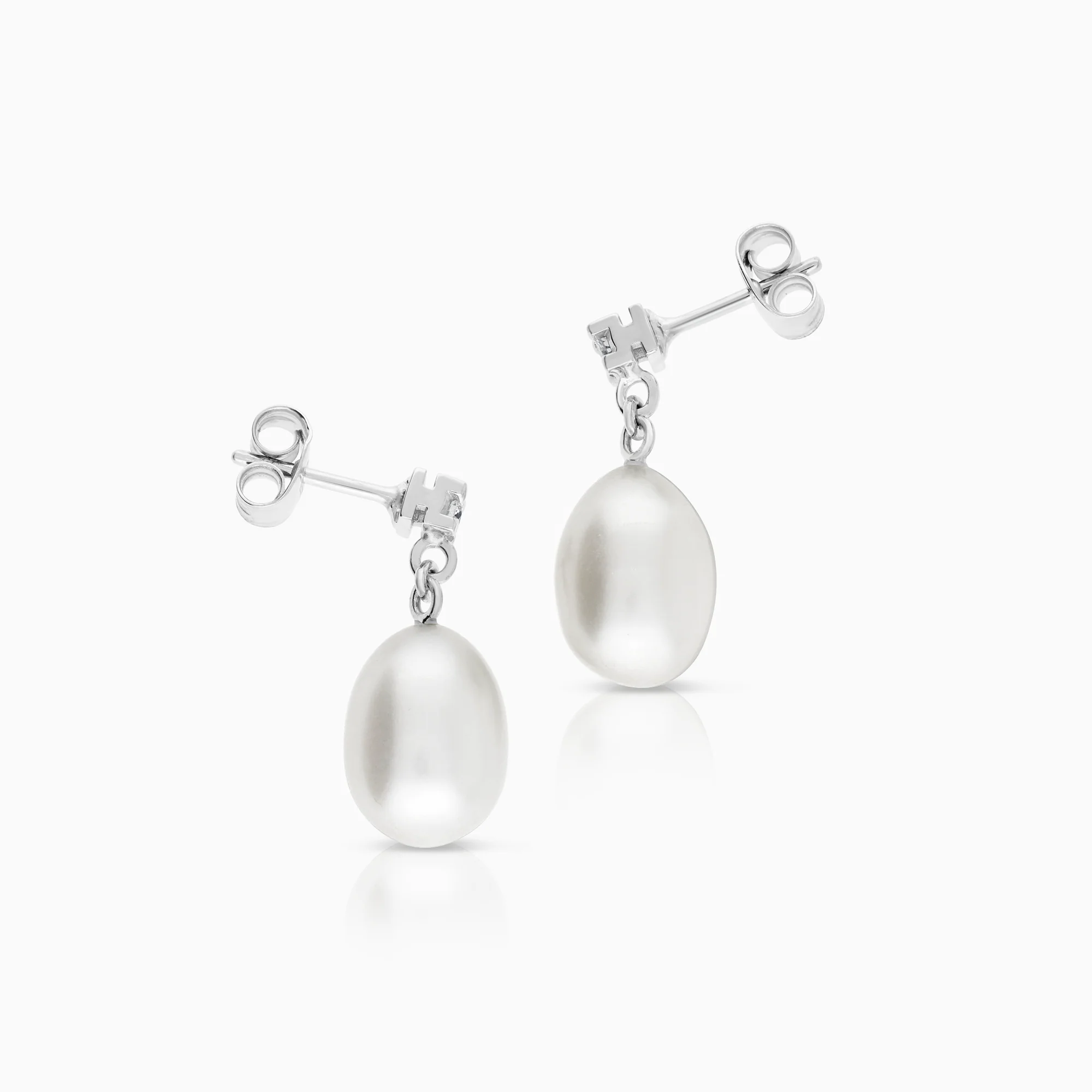 Pearl earrings cultured freshwater pearls and diamonds 5.02g 18K white gold - Image 2
