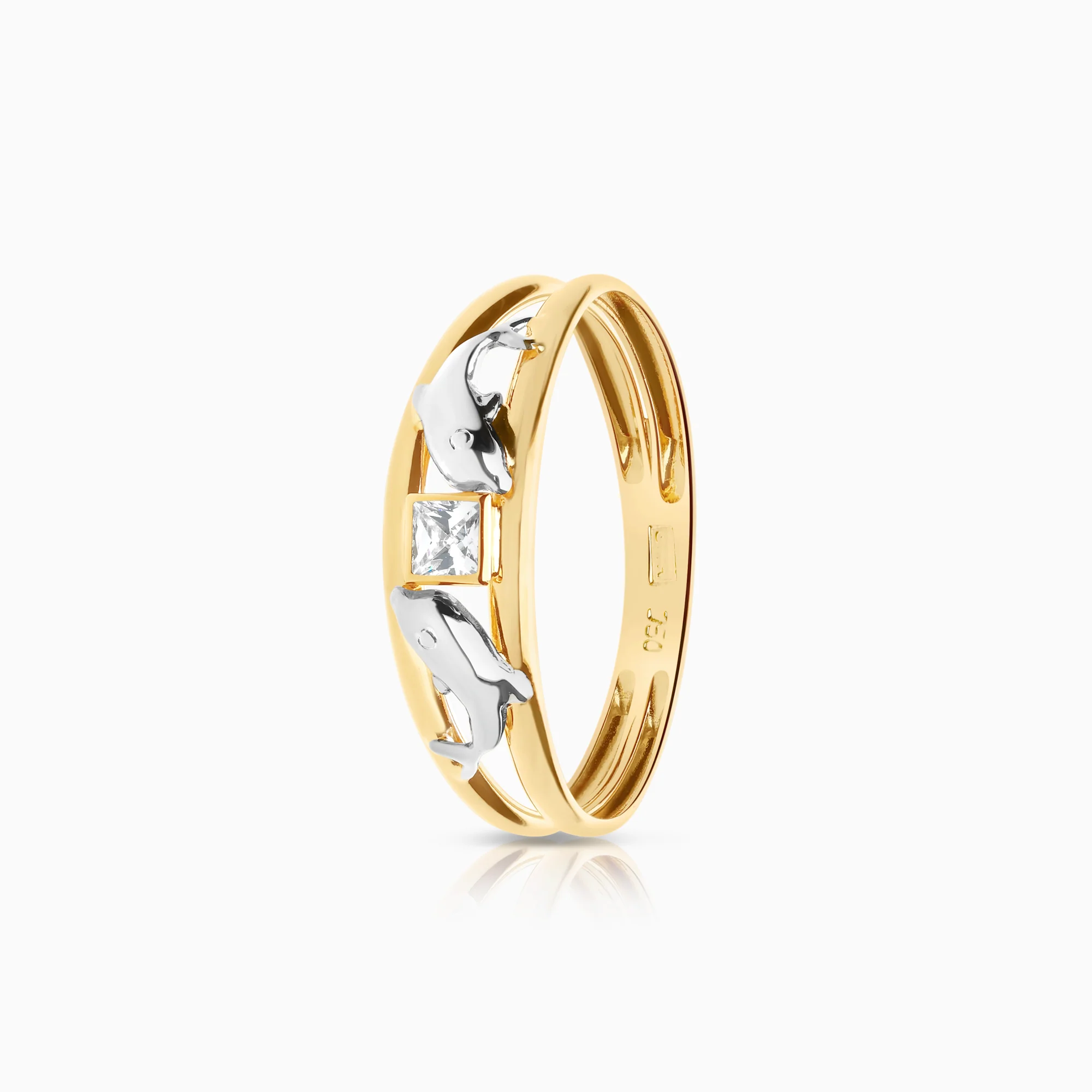 Ring dolphins and cubic zirconia 0.94g 18K gold