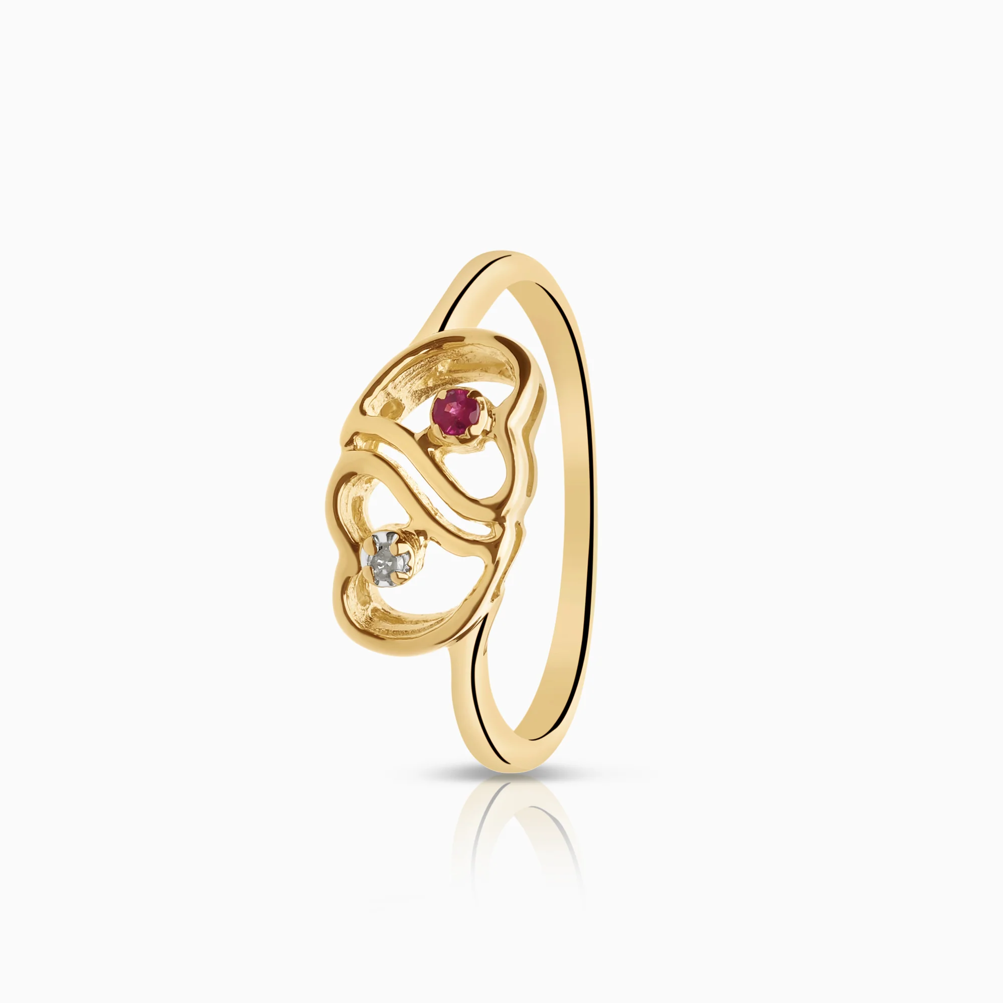Heart ring with ruby and diamond 0.01ct 2.16g 18K gold