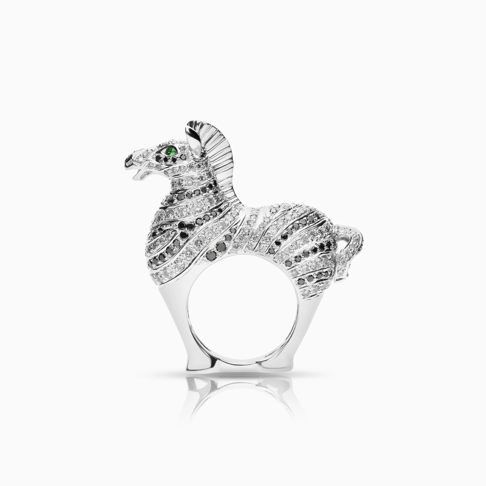 Zebra ring with diamonds 3.15ct 18K white gold