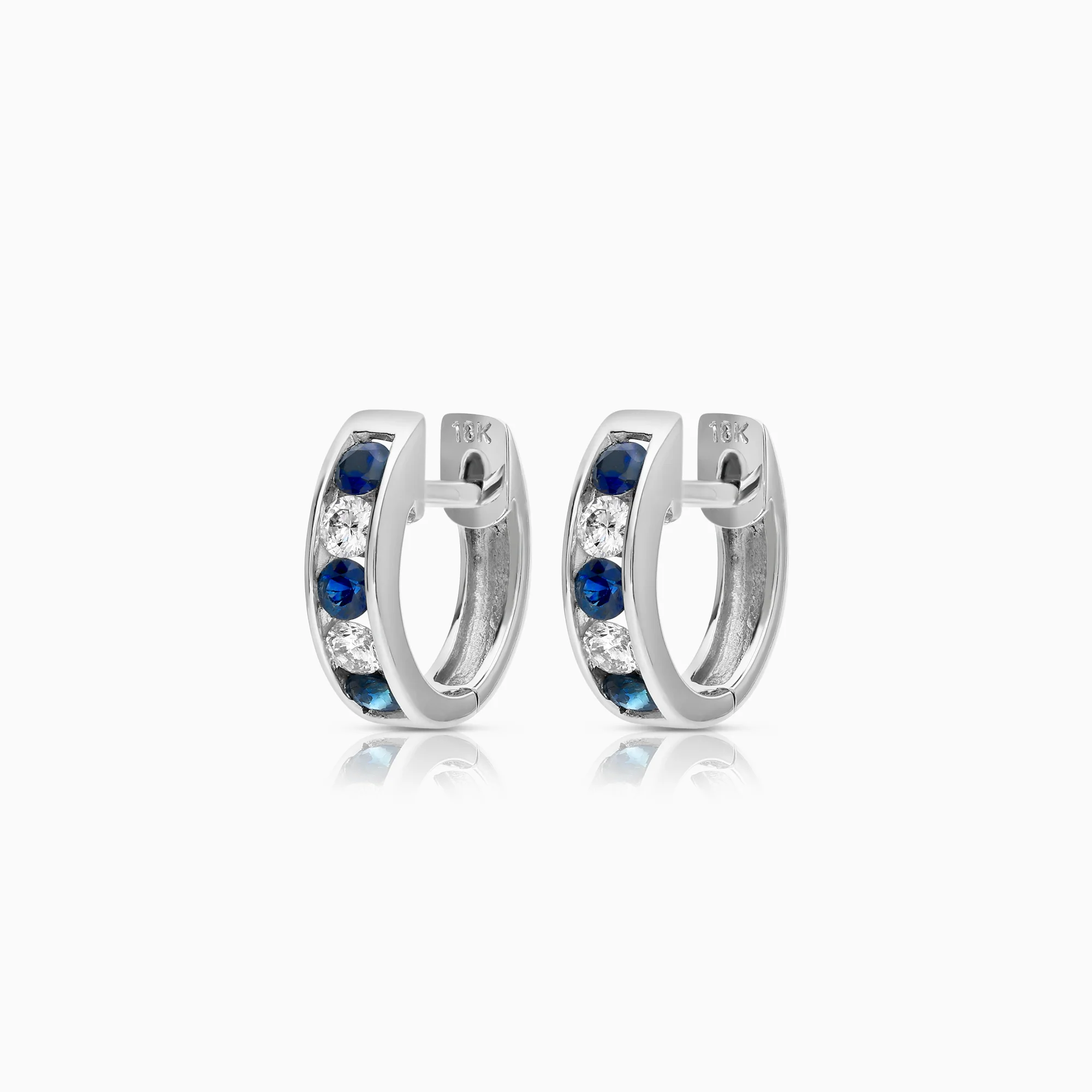 Sapphire earrings with diamonds 0.16ct 18K white gold