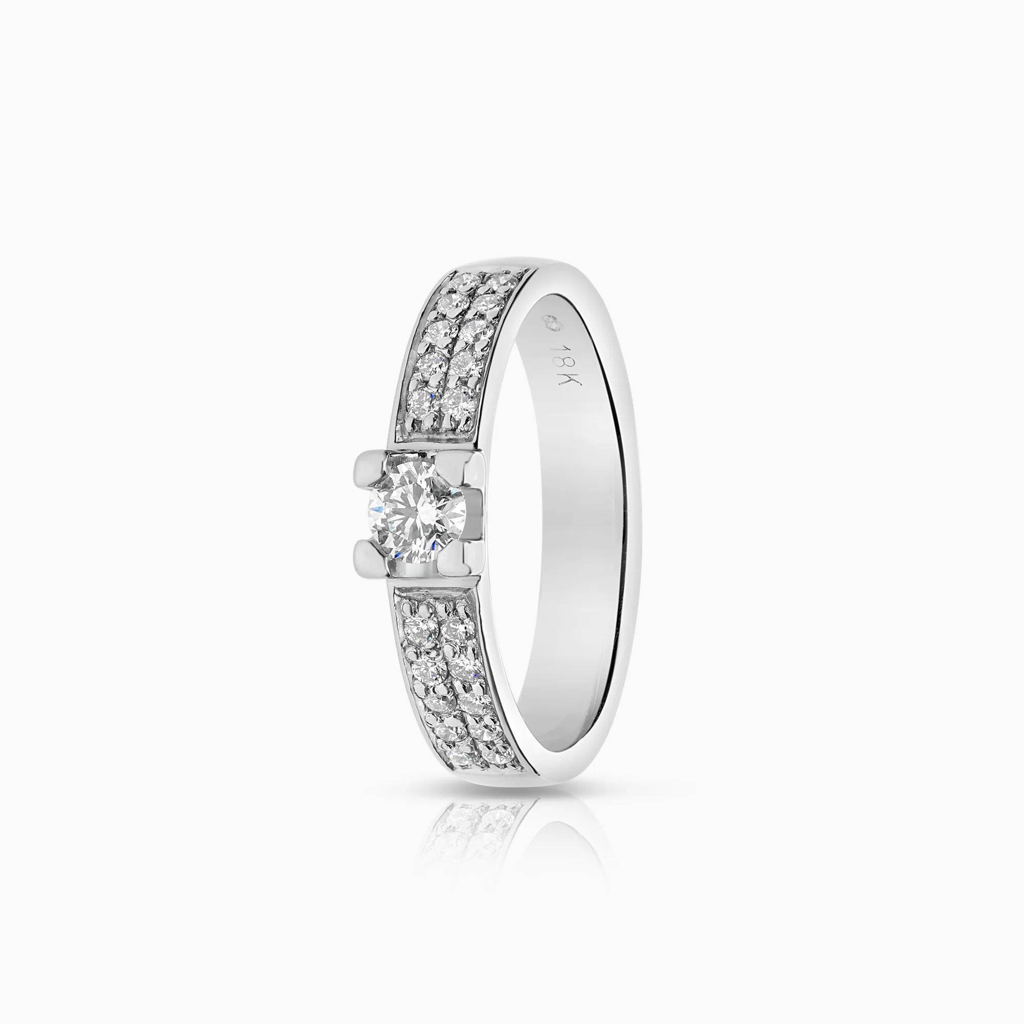 Side stone ring 0.35ct 18K white gold