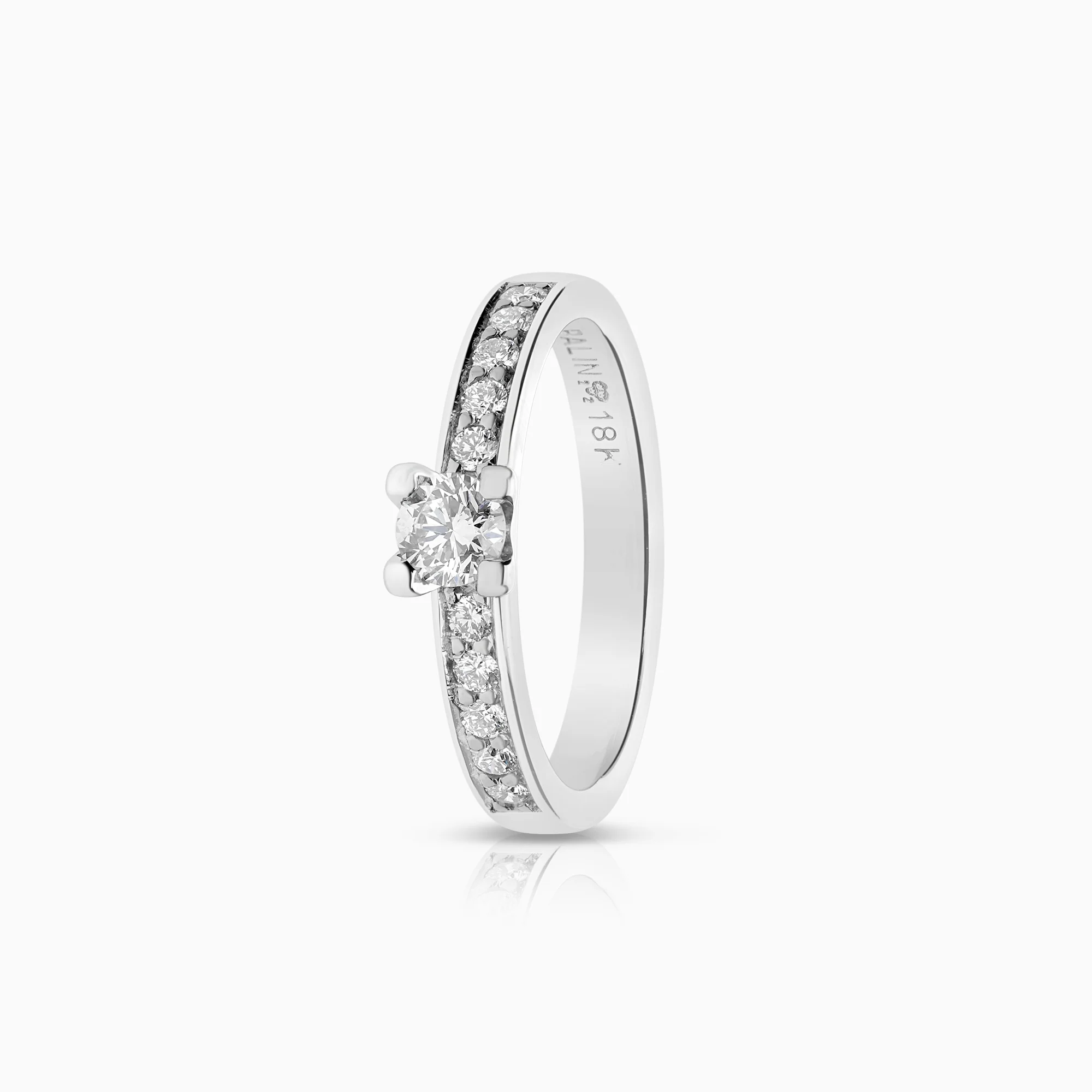 Side stone ring 0.45ct 18K white gold