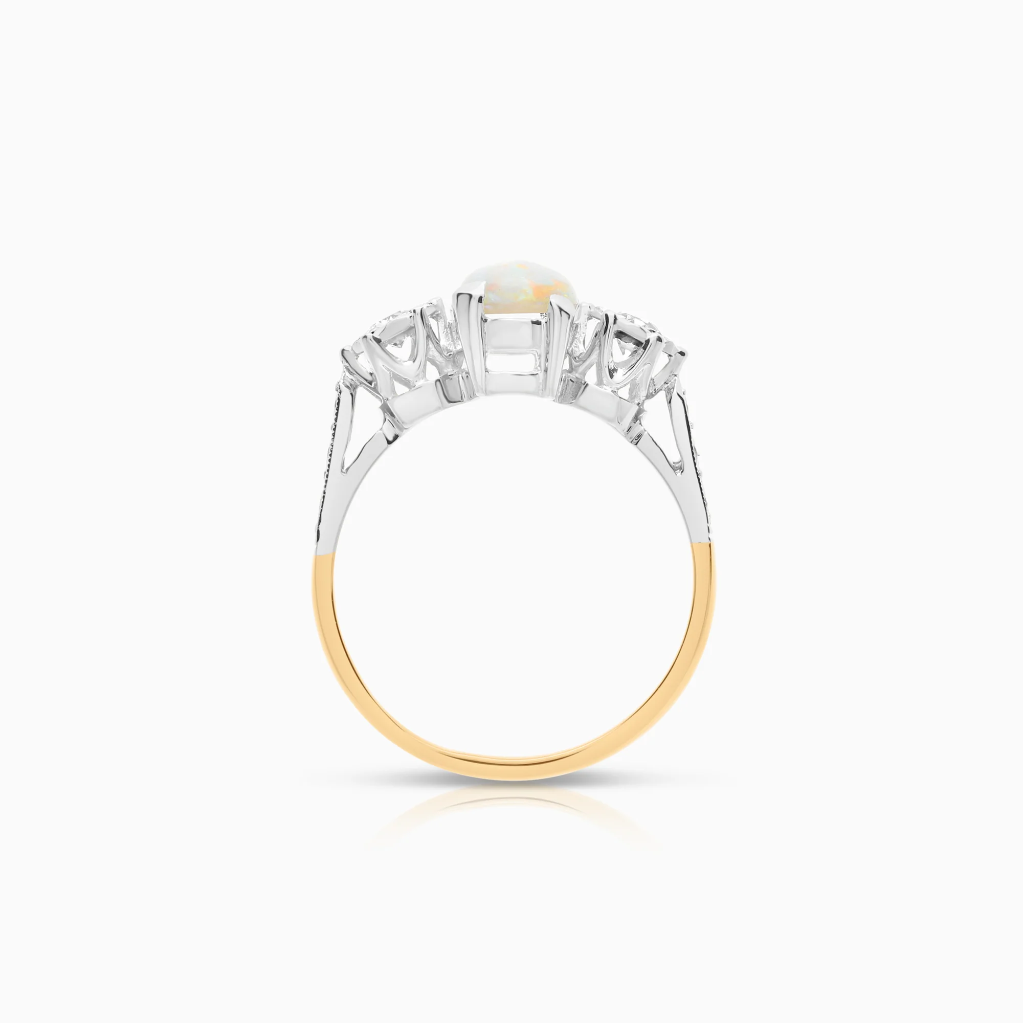 Side stone ring opal and diamonds 0.12ct 18K gold - Image 2