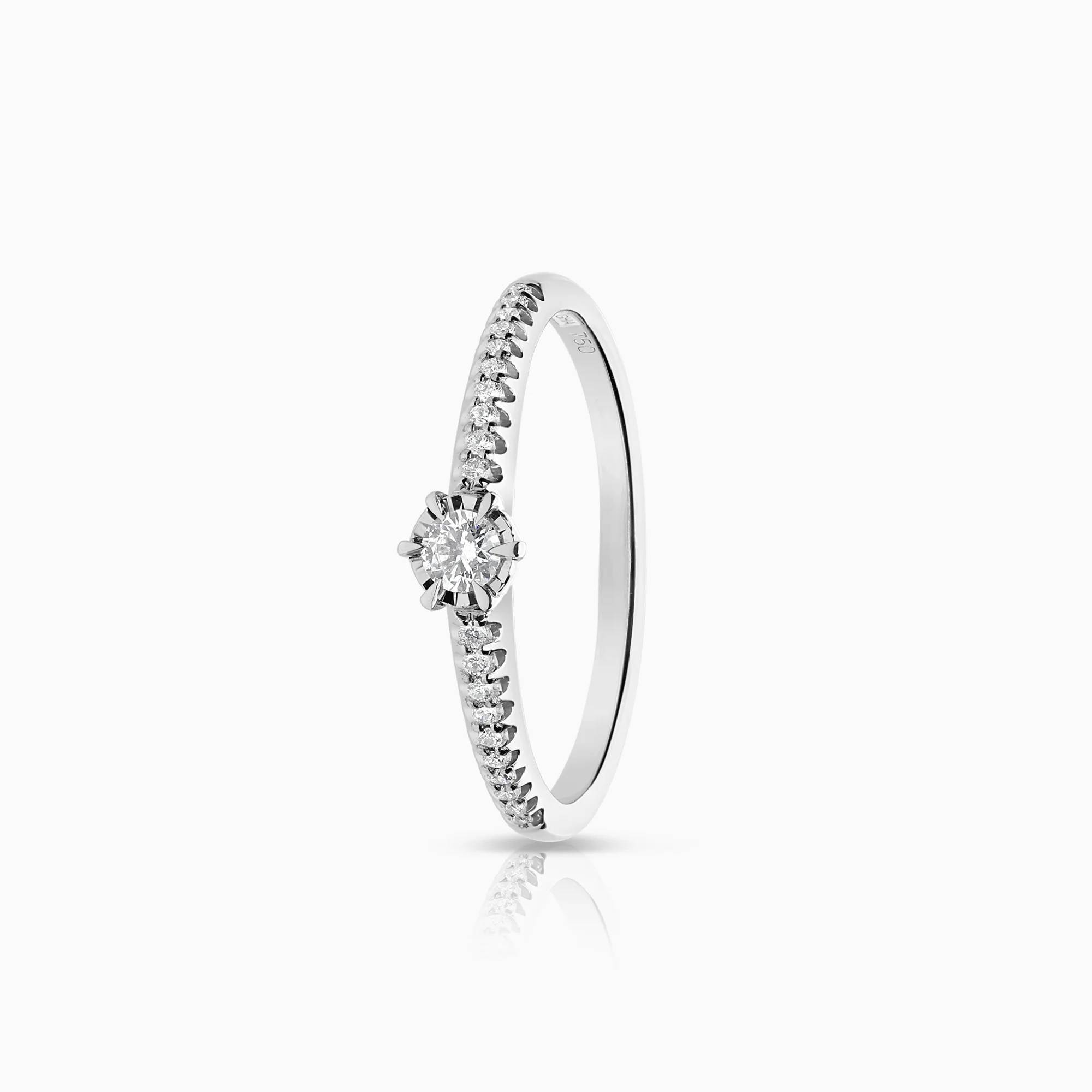 Side-stone ring 0.13 ct 18K white gold